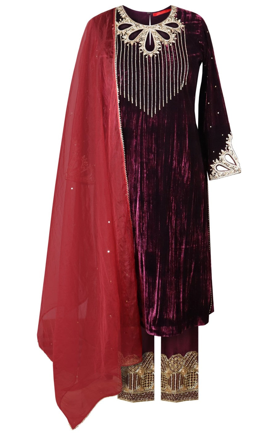 Crinkled Velvet Suit Cutwork