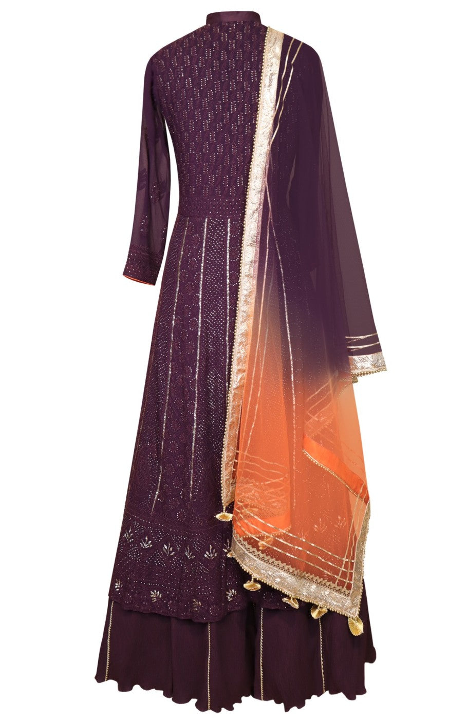 Deep Wine Lucknowi Anarkali With Crinkled Skirt