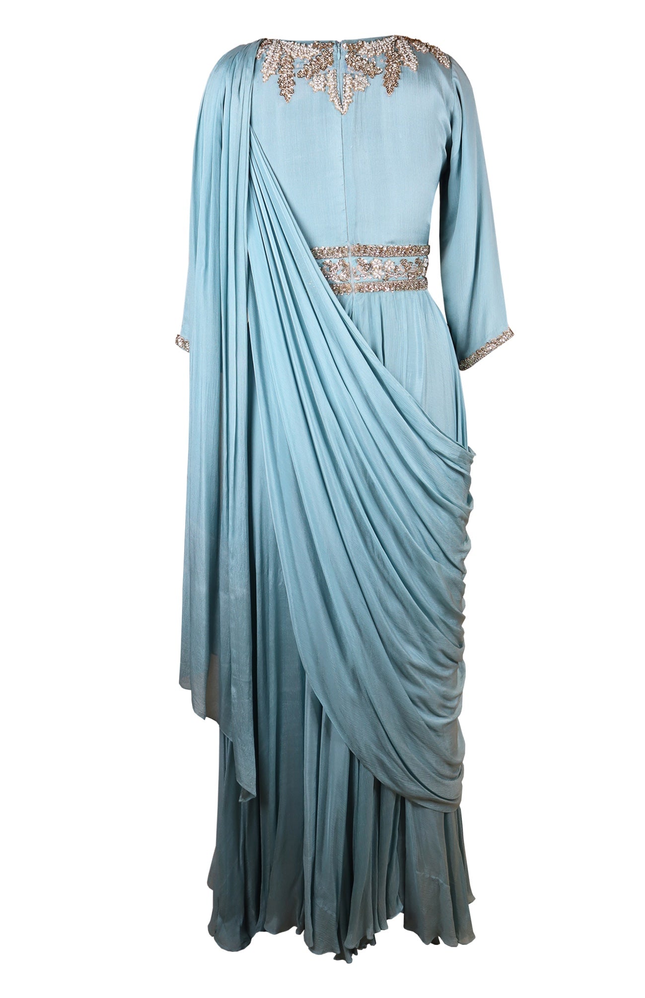 Dusty Blue Draped Chiffon Gown