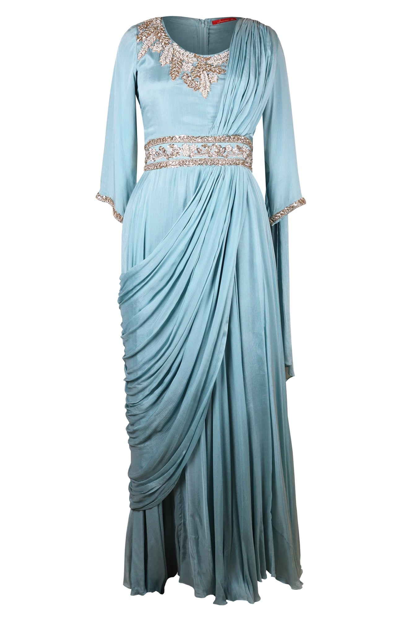 Dusty Blue Draped Chiffon Gown – Jasminum