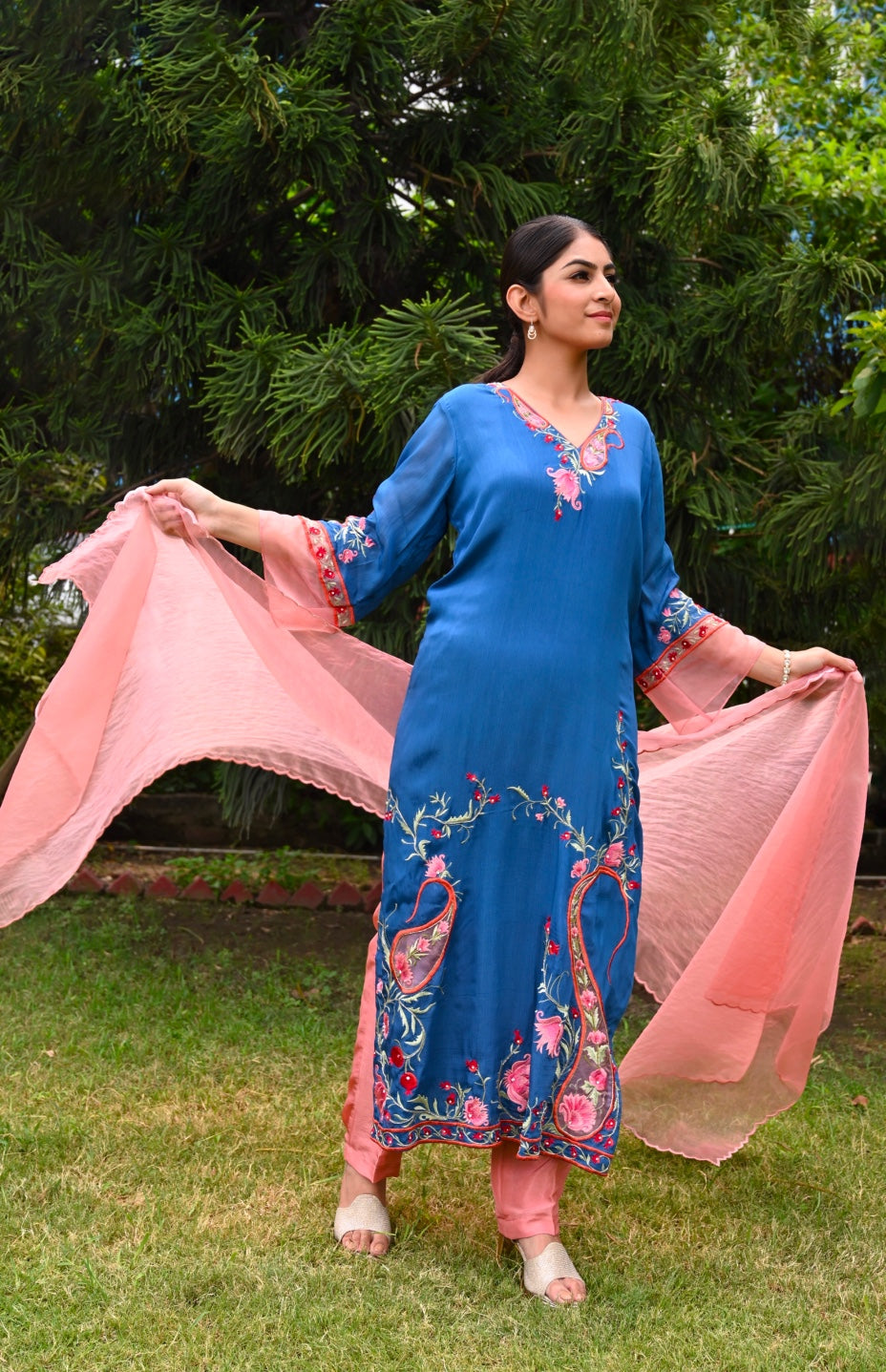 Chiffon Suit With Kashmiri Embroidery