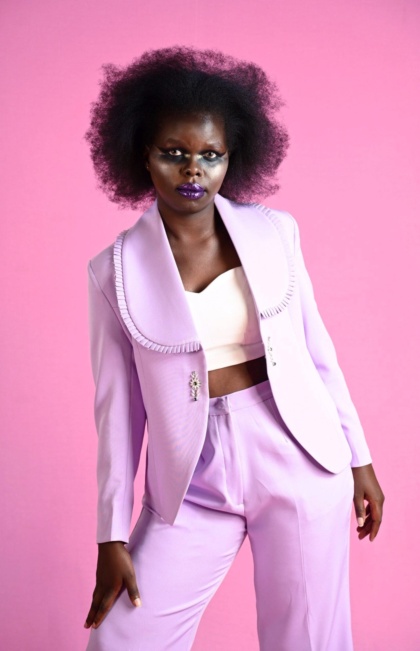 Lavender Jacket With Flared Trousers