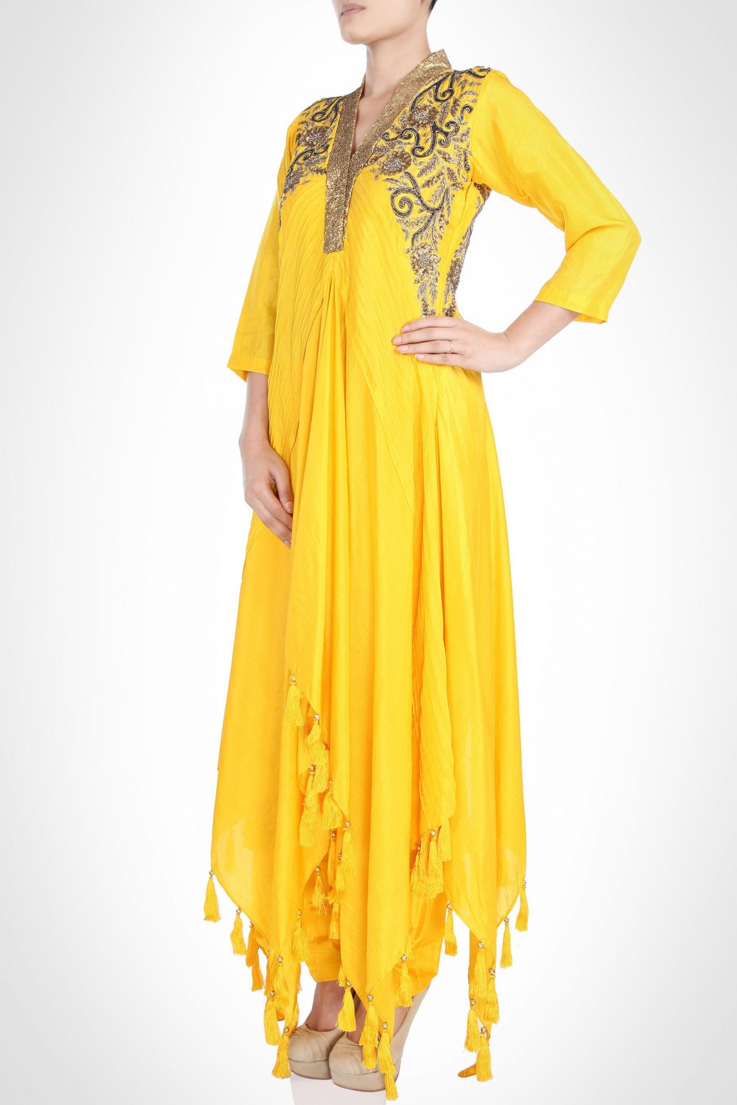 Yellow Asymmetric Silk Dress