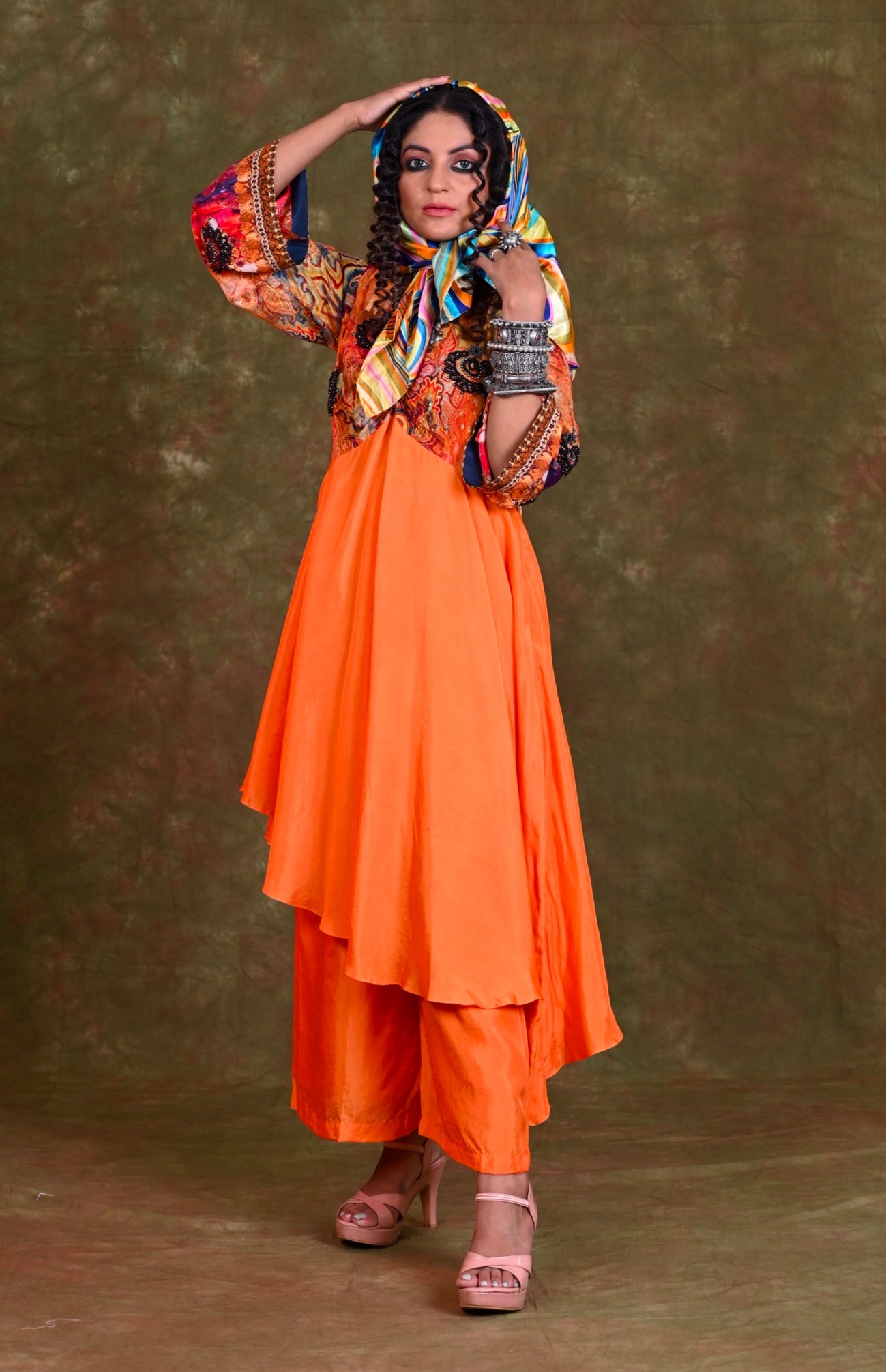 Asymmetric Silk Kurta With Culottes