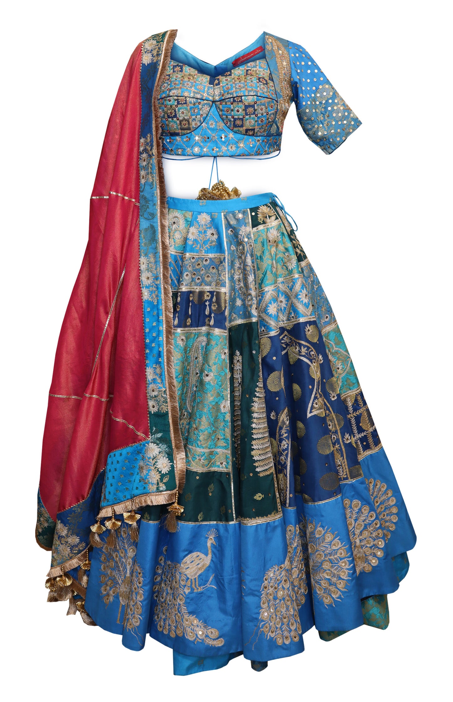 Feroze Blue Mixed Brocades Lehnga Choli