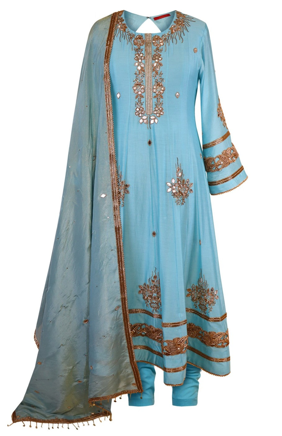 Kora Silk Anarkali With Mirror Work