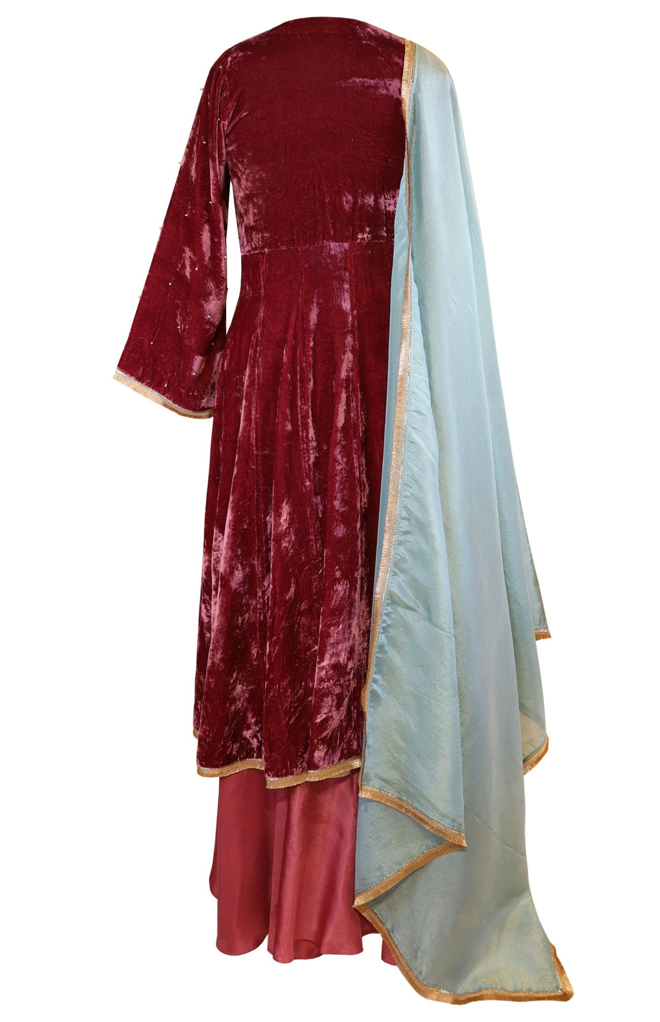 Garnet Velvet Anarkali With Sharara