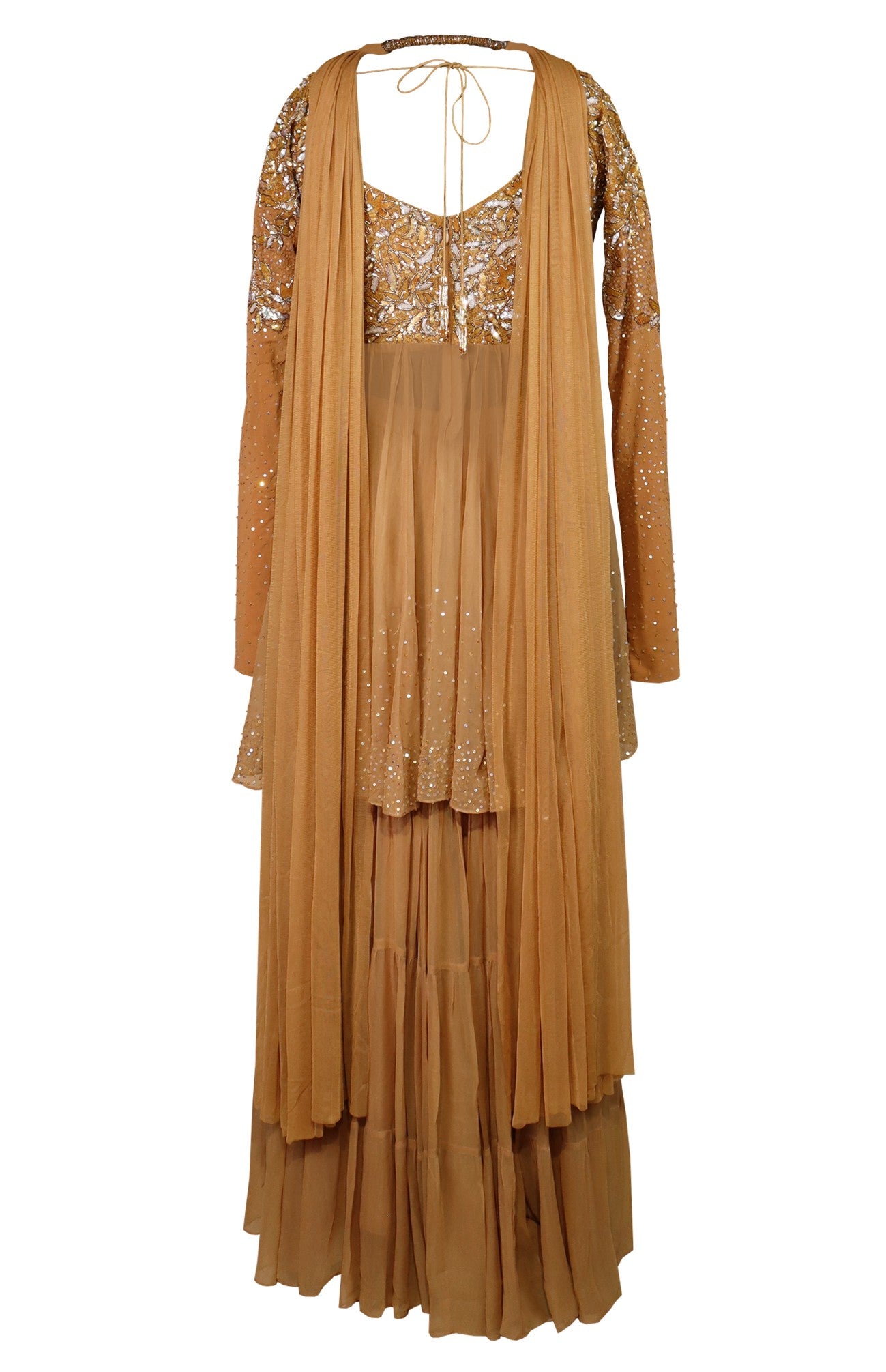 Georgette Short Anarkali With Sharara - GOLDEN