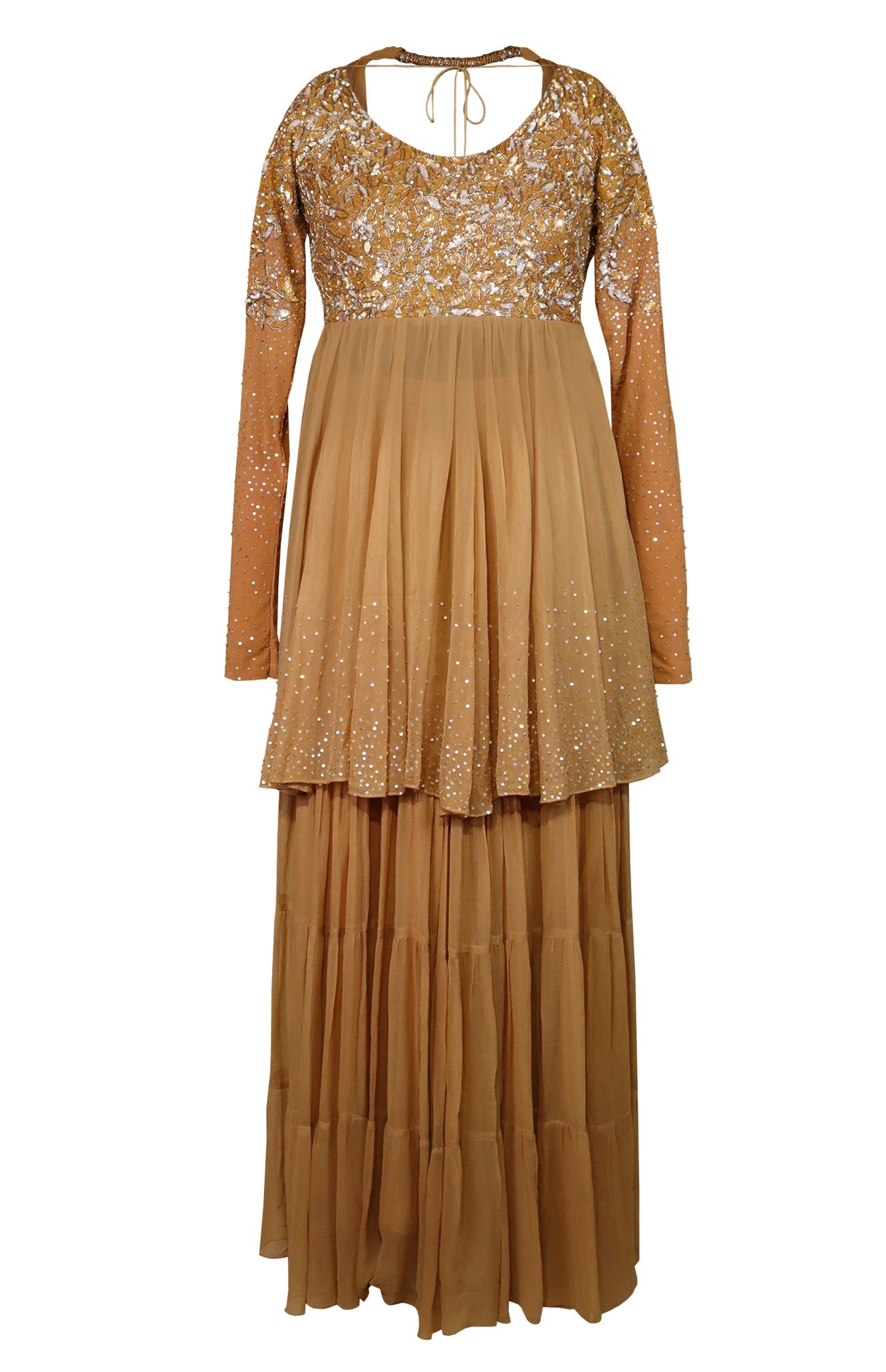 Georgette Short Anarkali With Sharara - GOLDEN