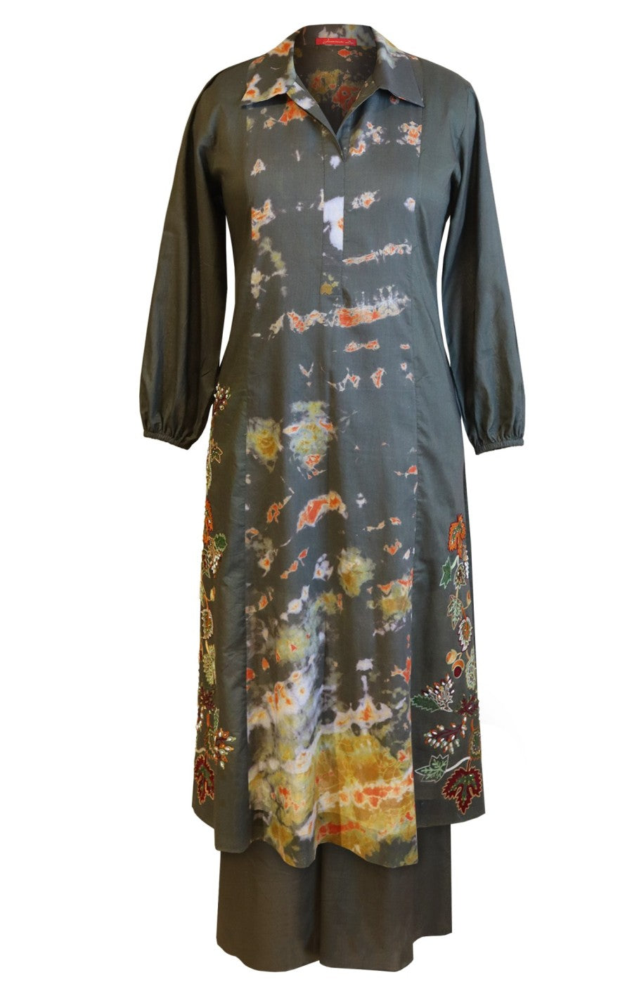 Mul Mul Tie & Dye Kurta Set - OLIVE
