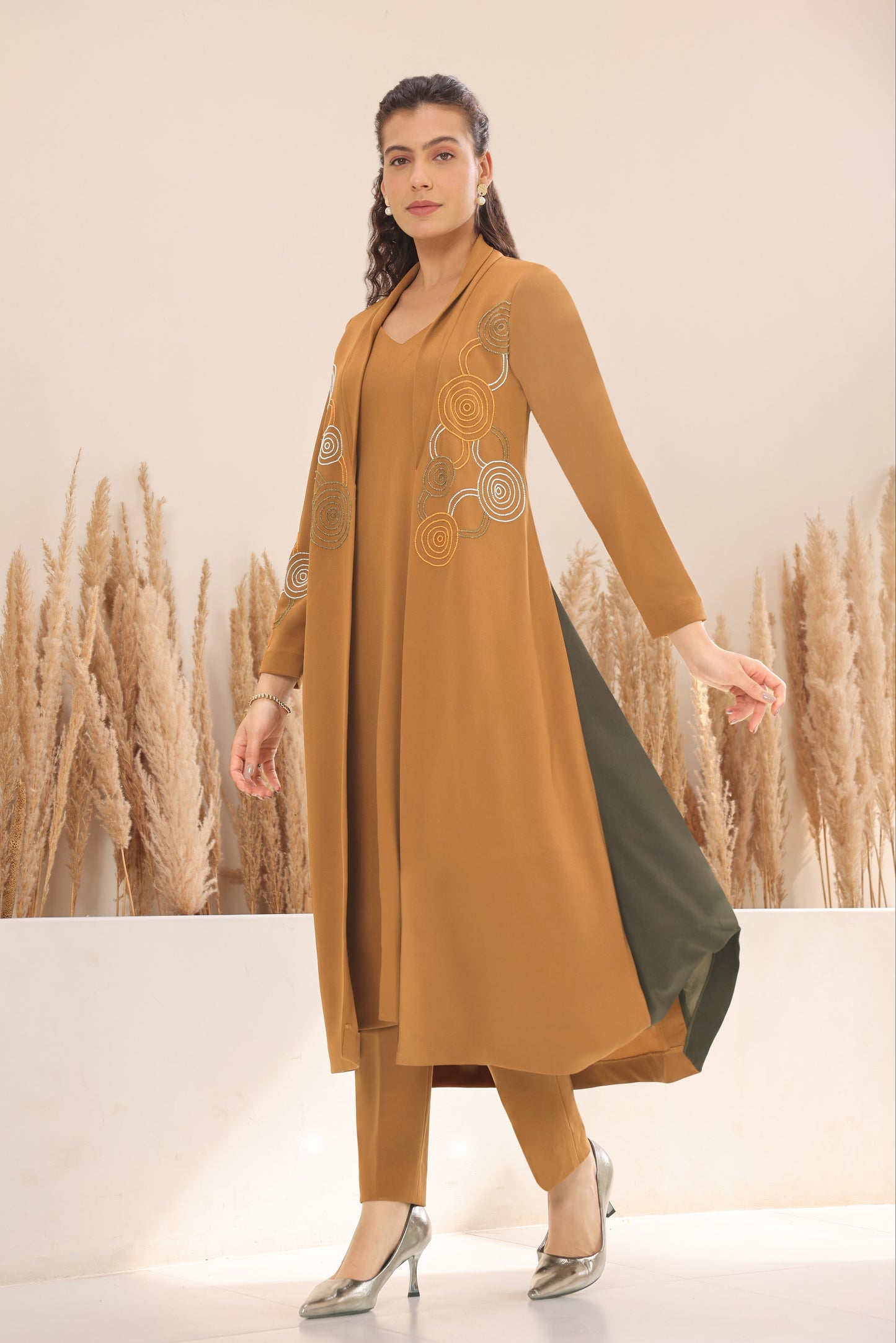Hypnotic Double Layer Kurta Set - CAMEL