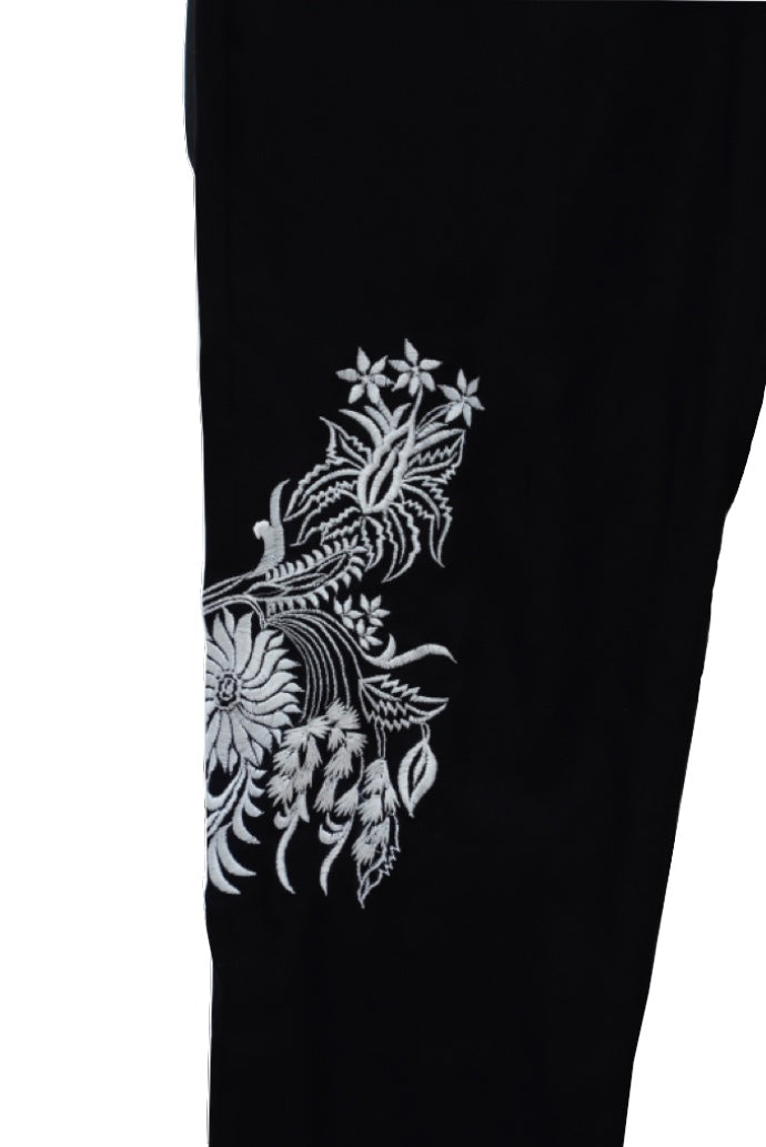 Black Linen Shirt Dress With Embroidered Pants