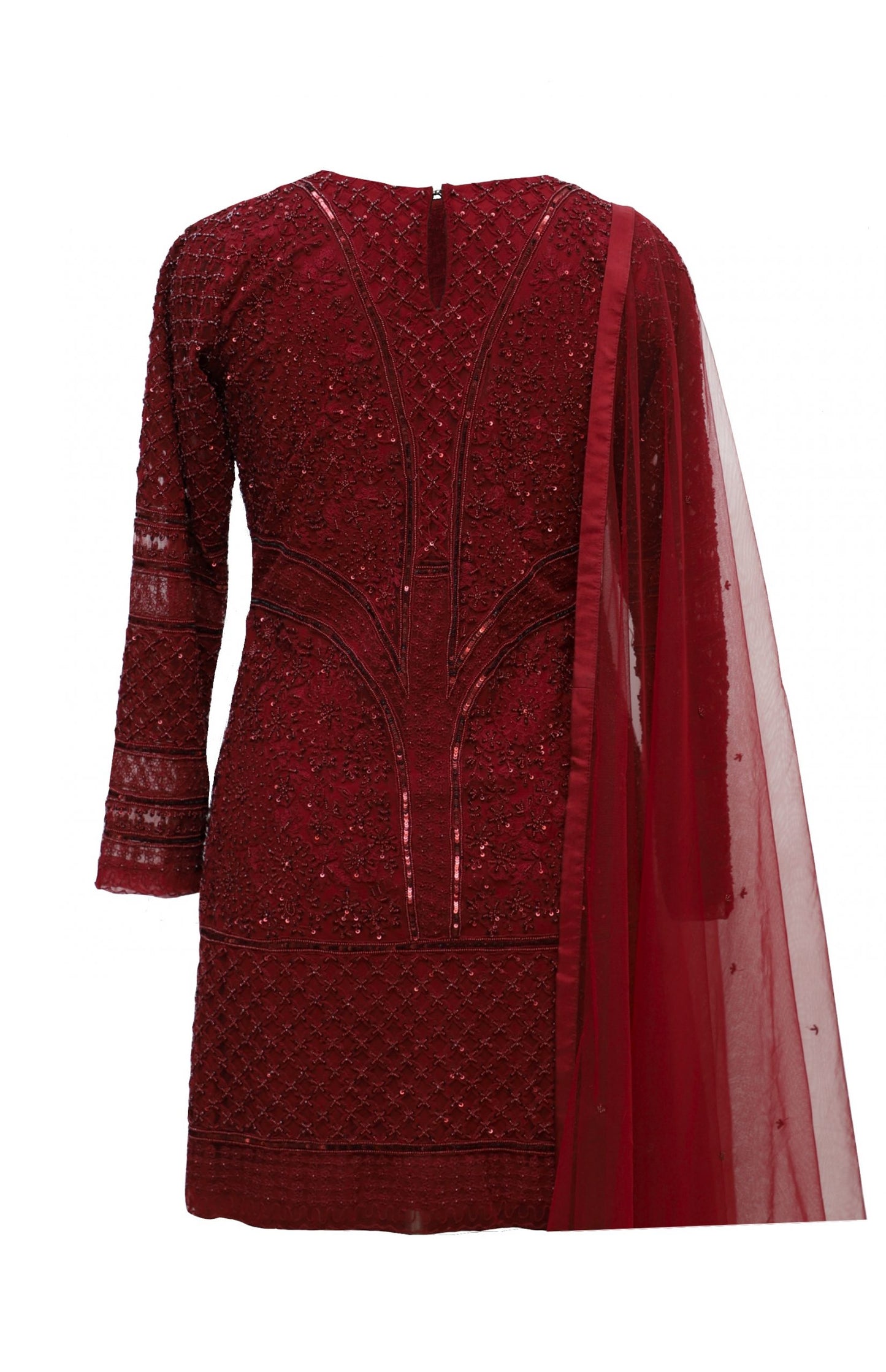 Burgundy Tone On Tone Sharara Suit
