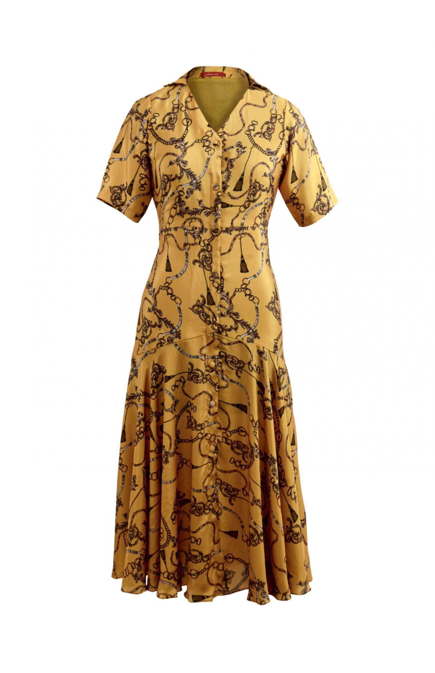Mustard Printed Midi Dress