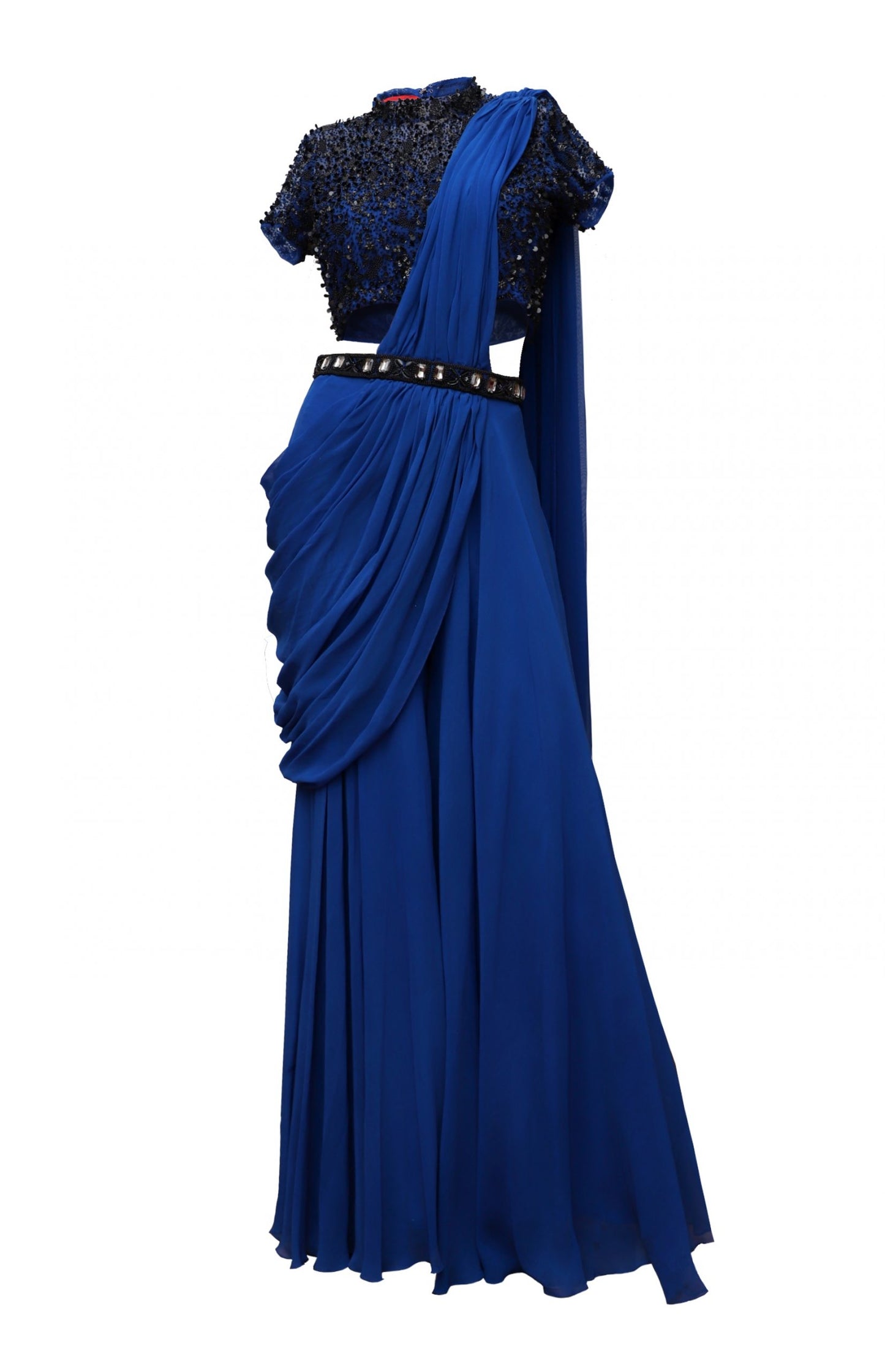 Electric Blue Crop Top With Sharara Saree