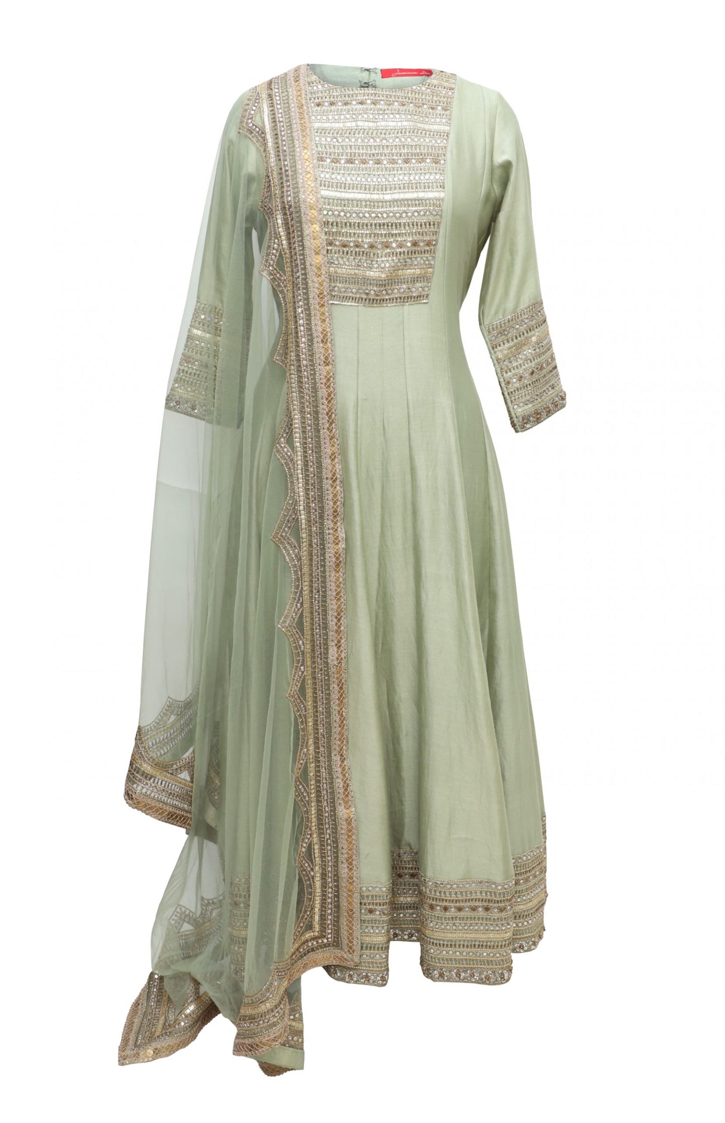 Pista Green Mal Silk Anarkali