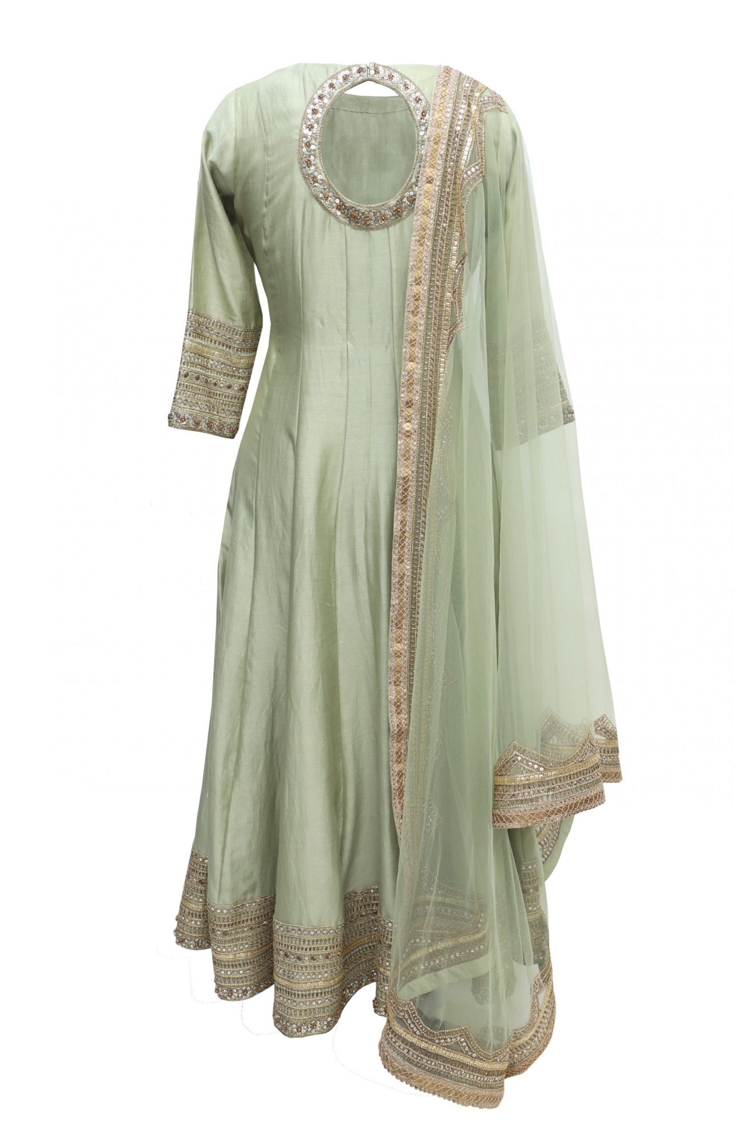 Pista Green Mal Silk Anarkali