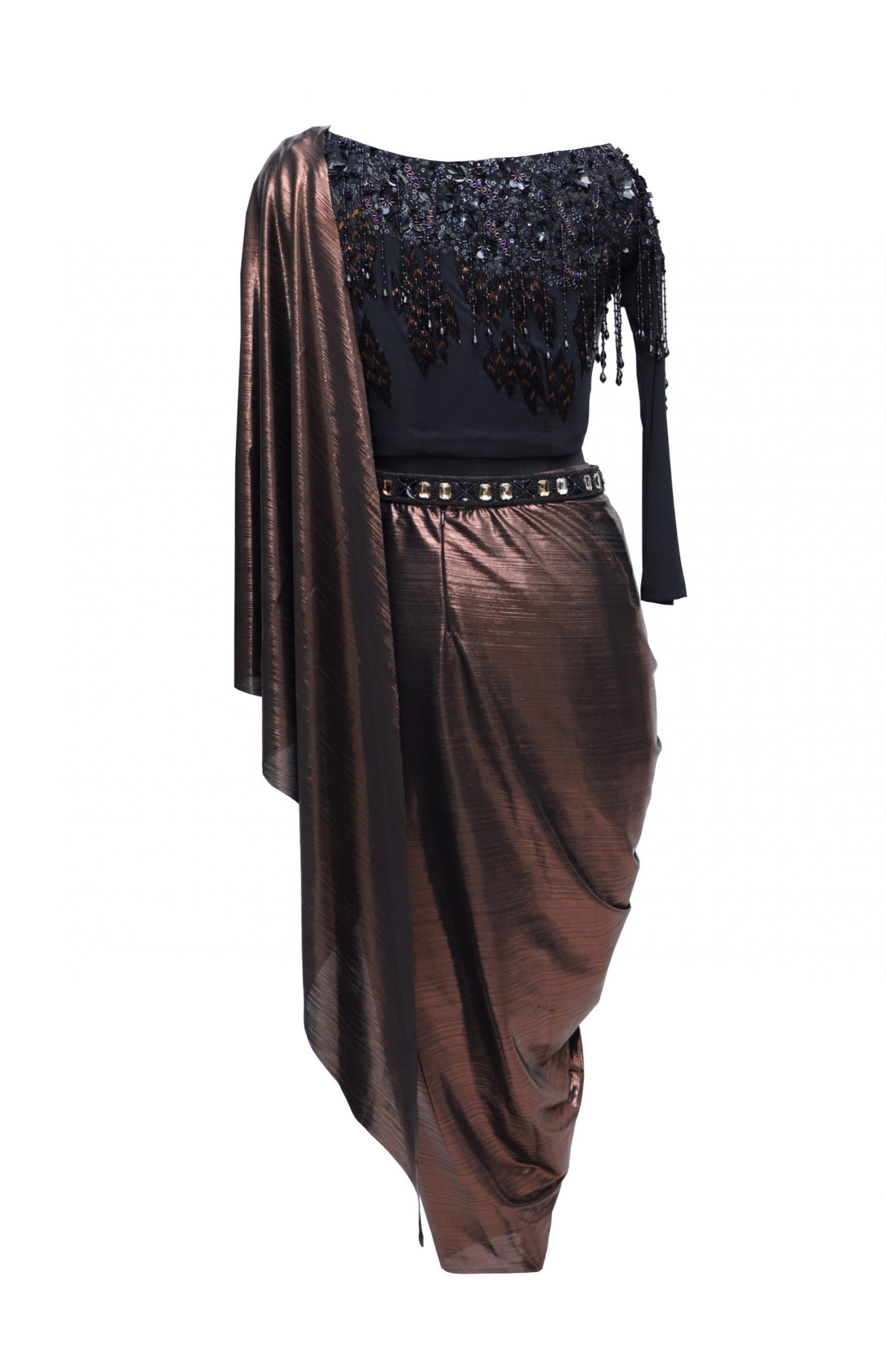 Black Crop Top With Metallic Saree
