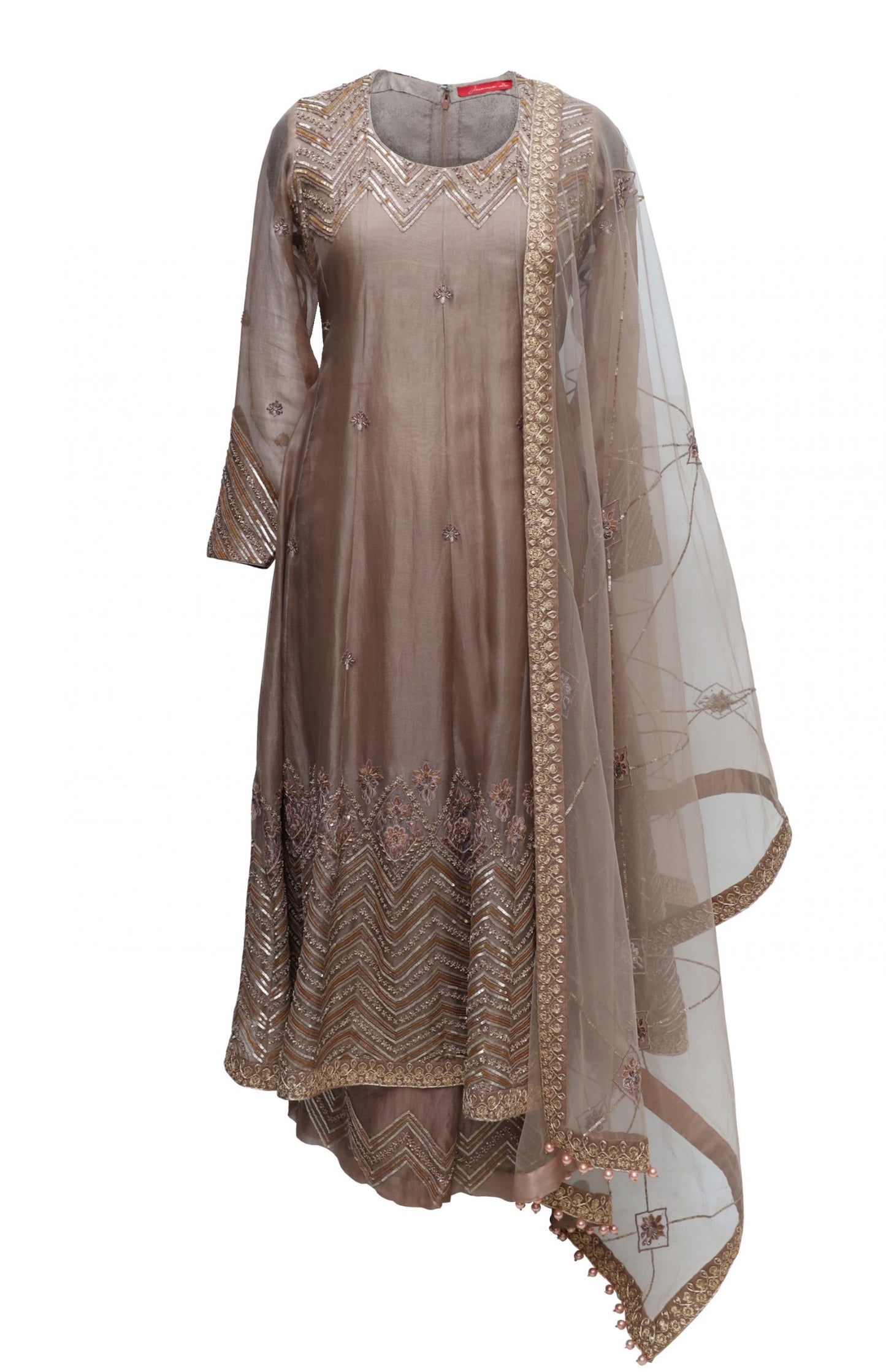 Mouse Silk Organza Anarkali With Palazzo