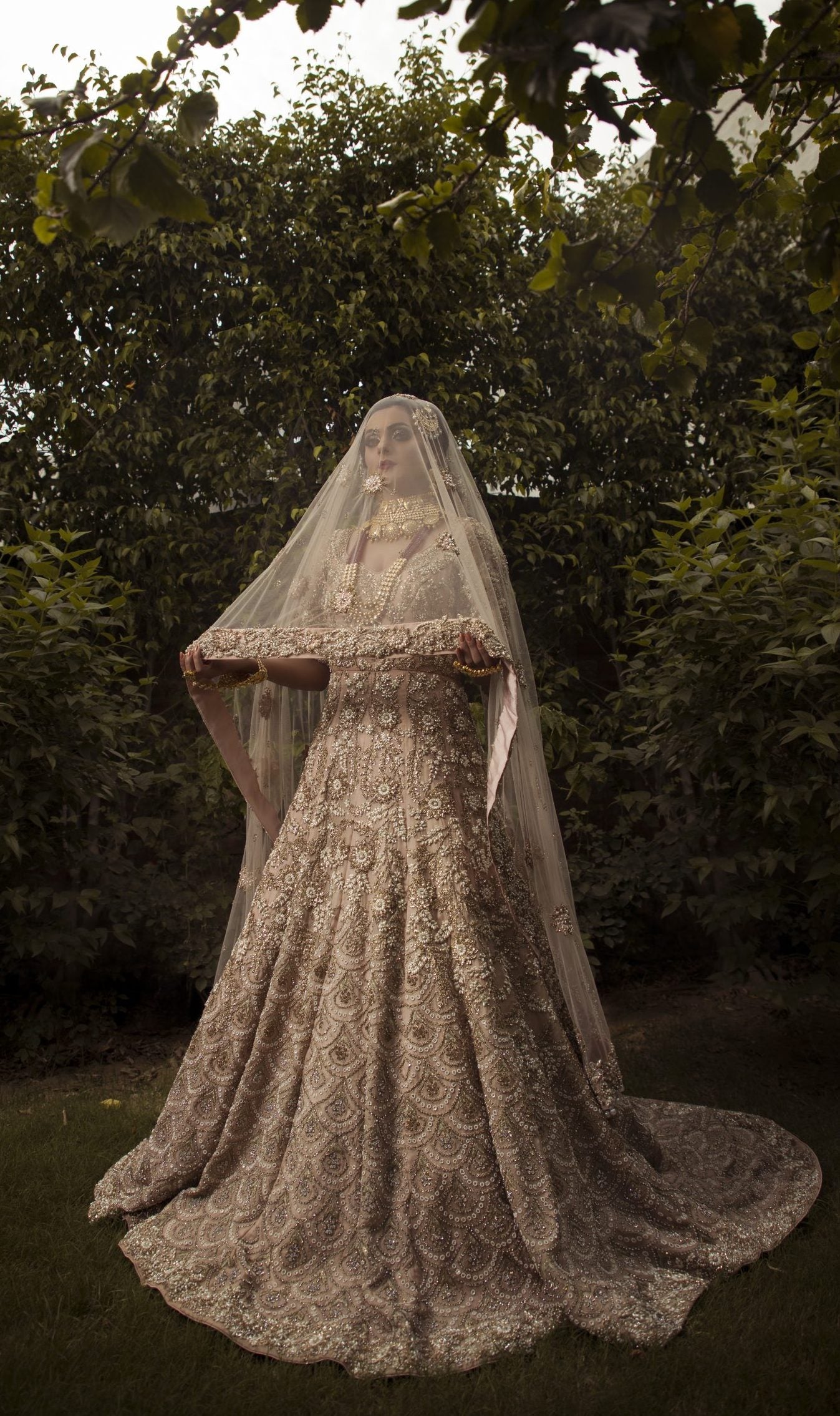 Skin Anarkali Gown With Back Trail