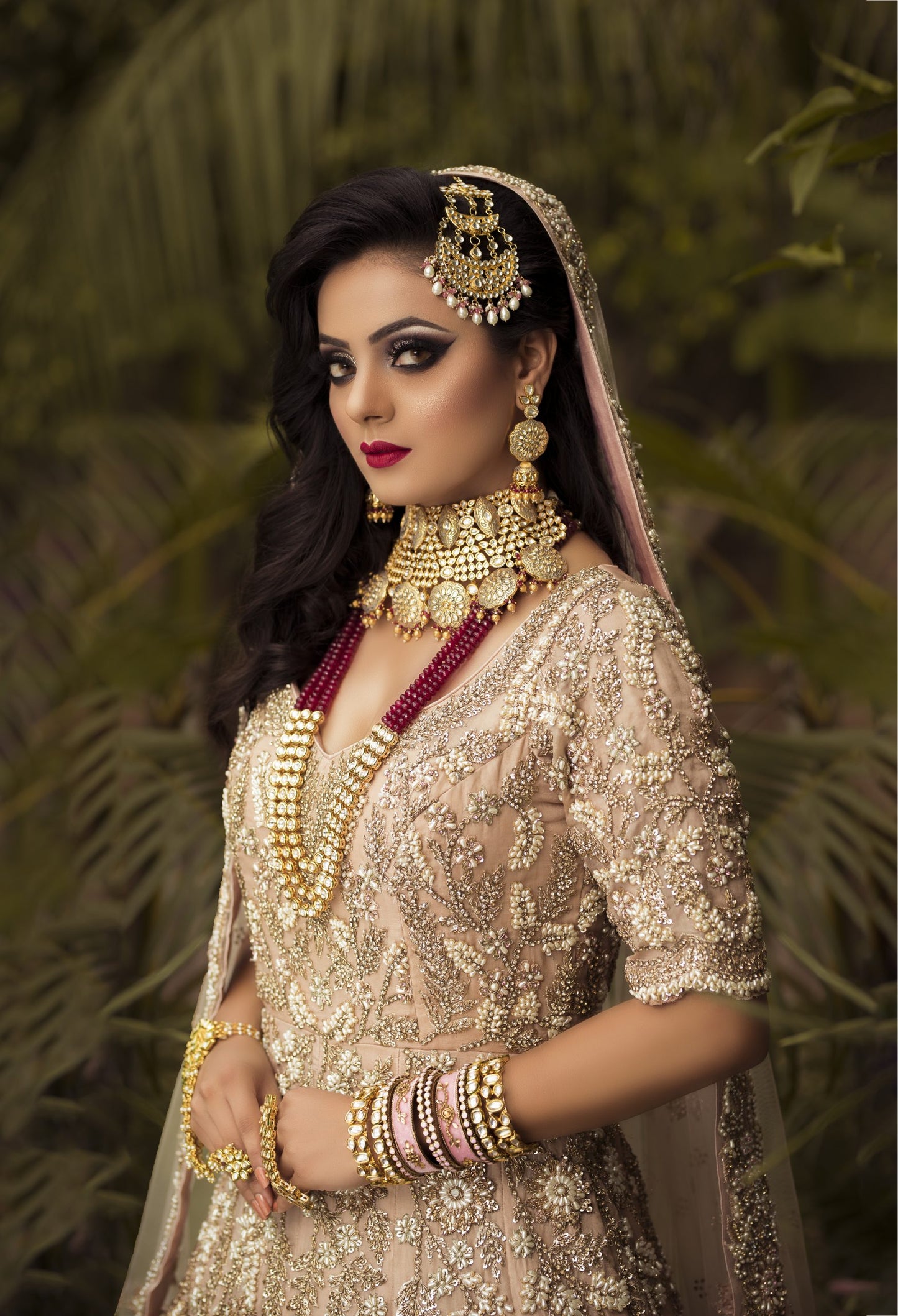 Skin Anarkali Gown With Back Trail