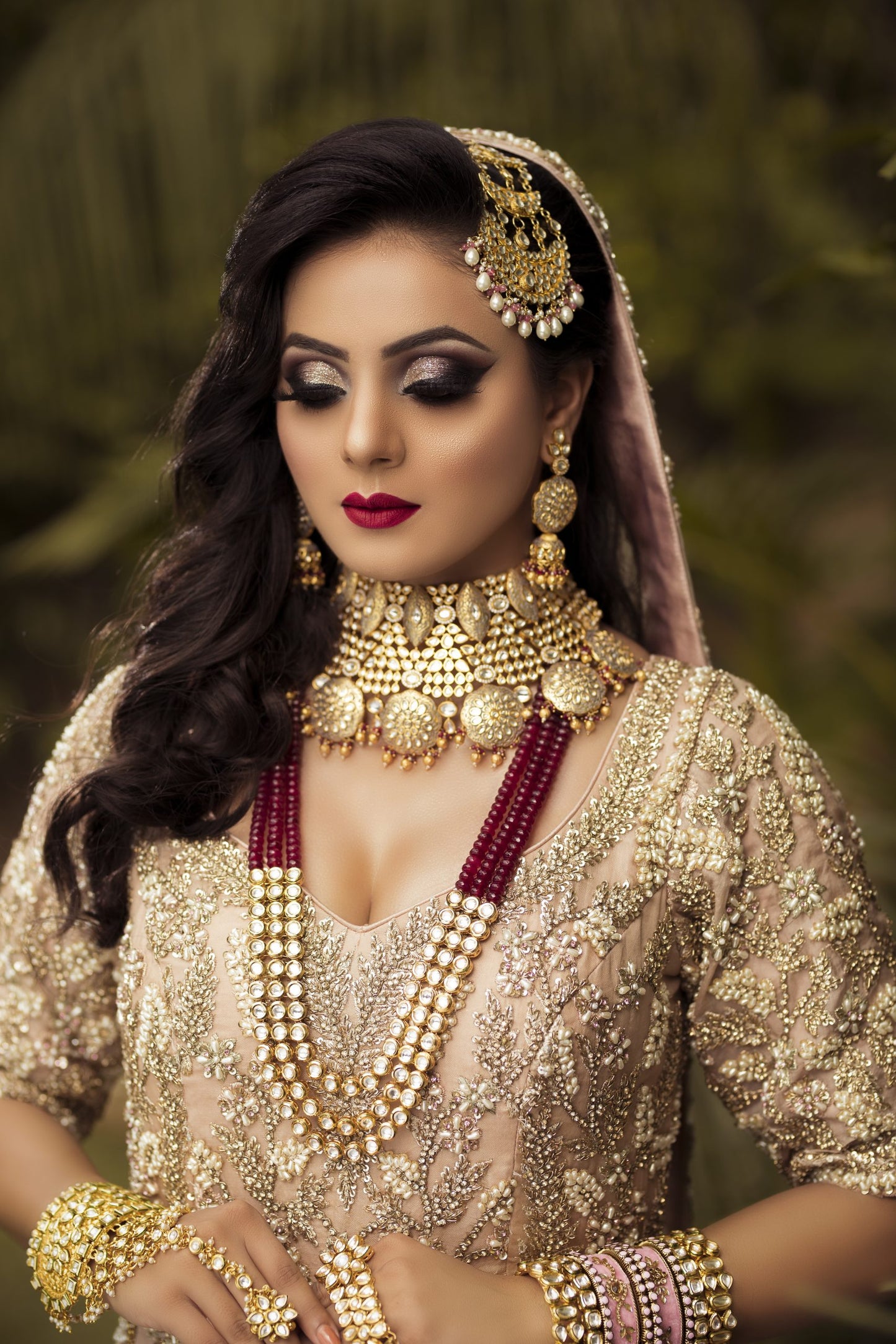 Skin Anarkali Gown With Back Trail