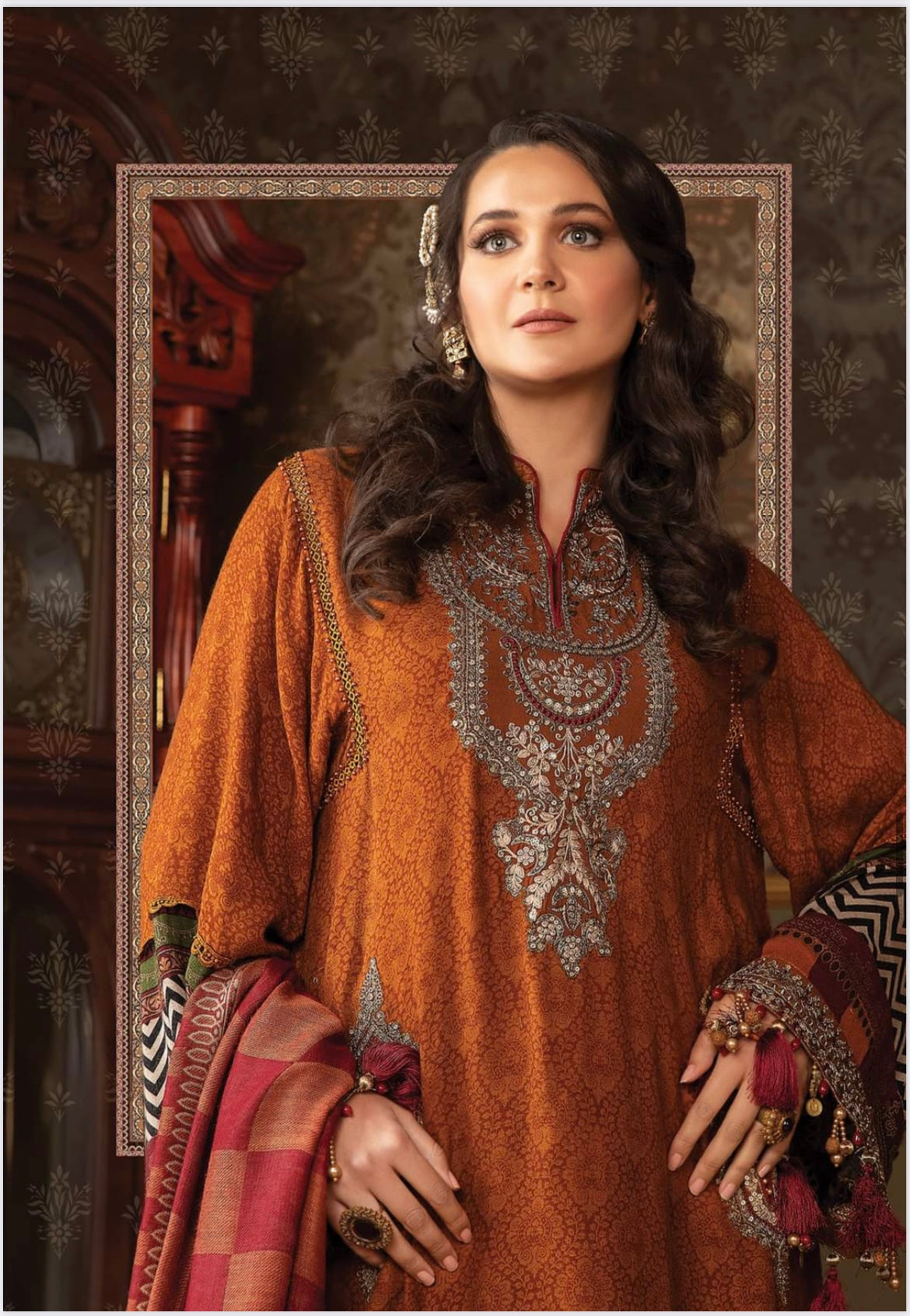 Maria.B Unstitched Linen D8 Rust