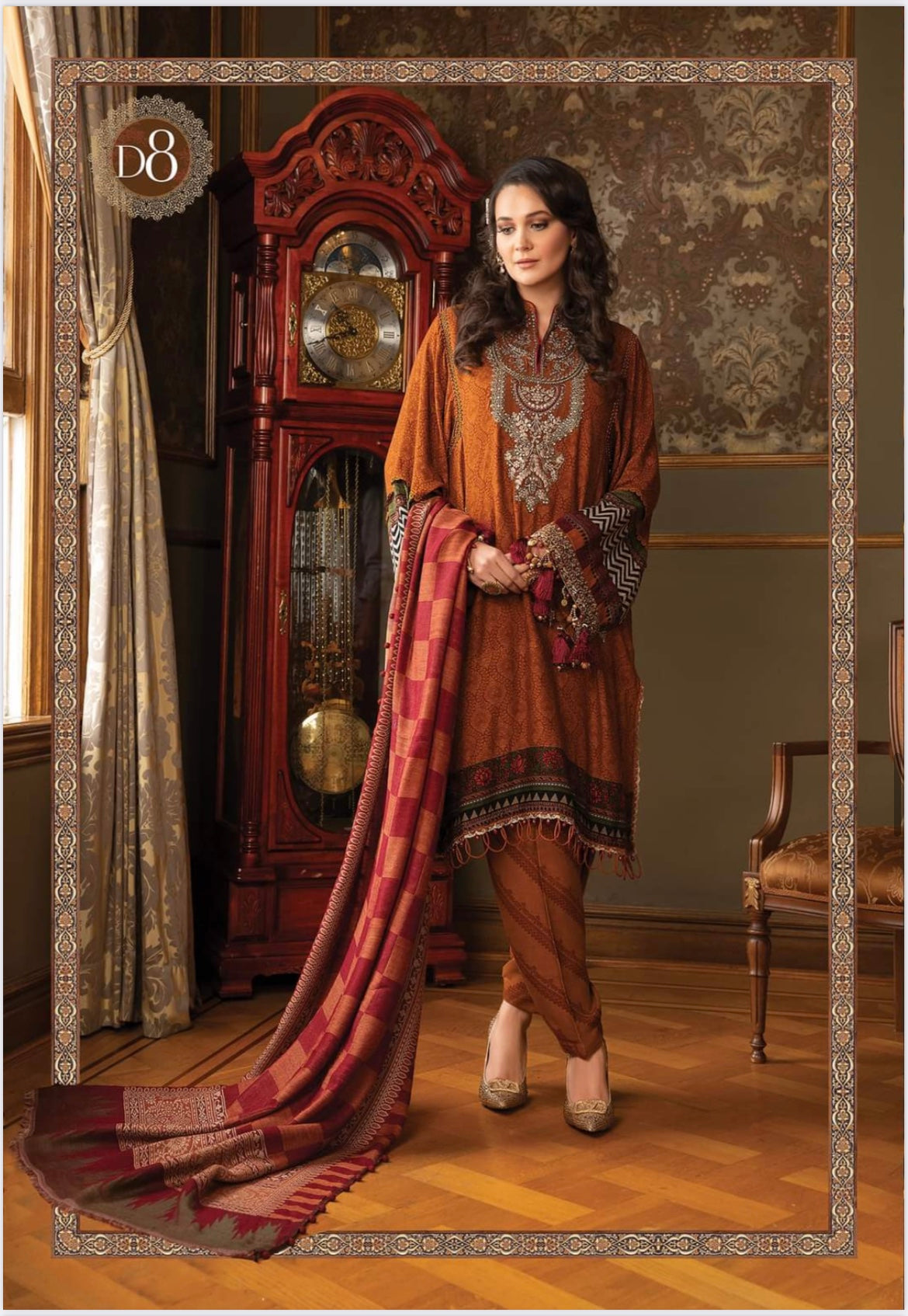 Maria.B Unstitched Linen D8 Rust