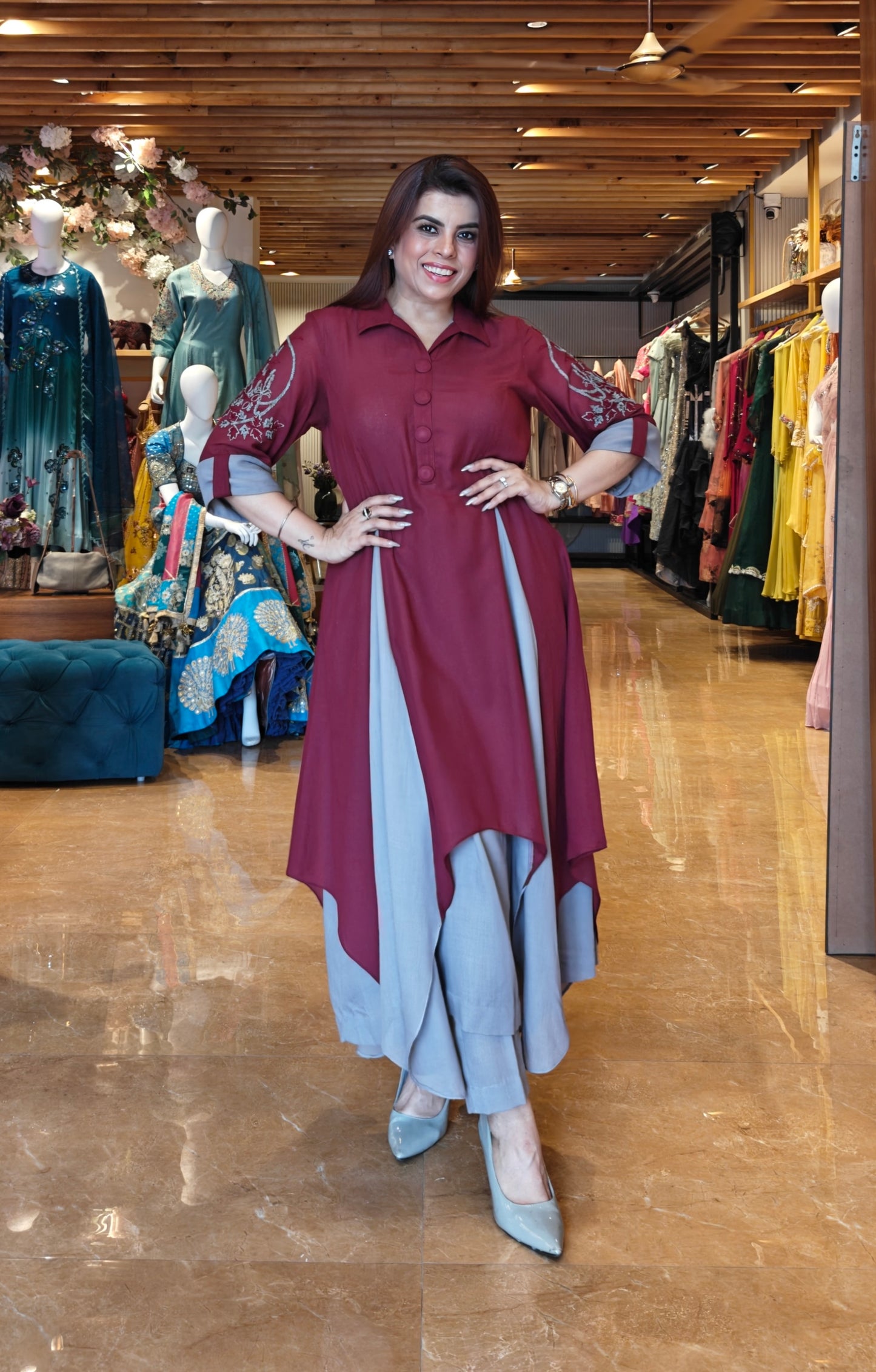 Voile Dual Asymmetric Kurta Set