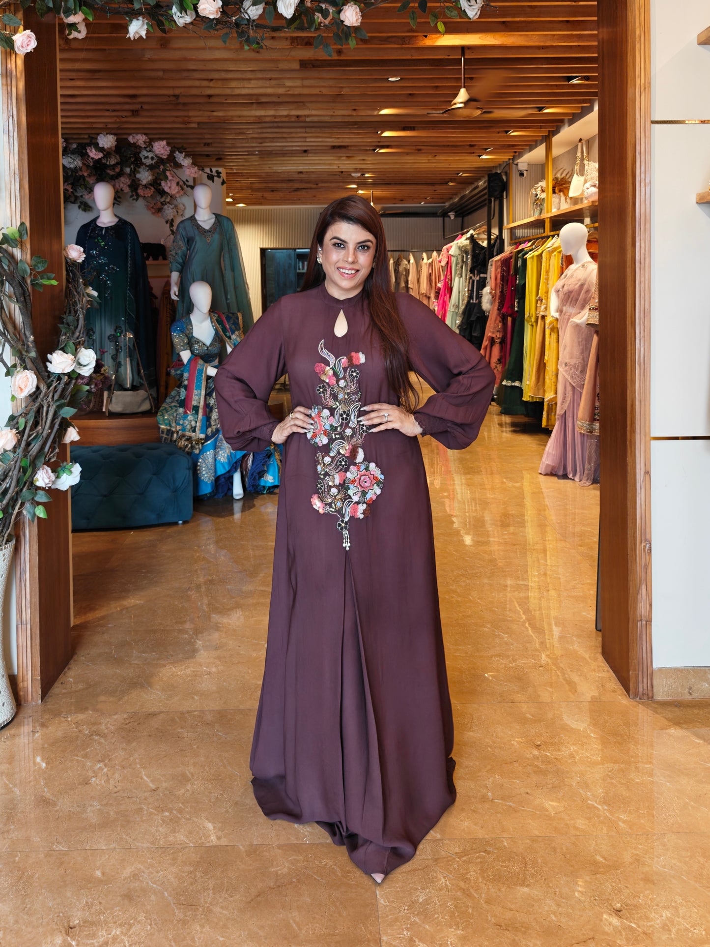 3D Embroidery Maxi - BROWN