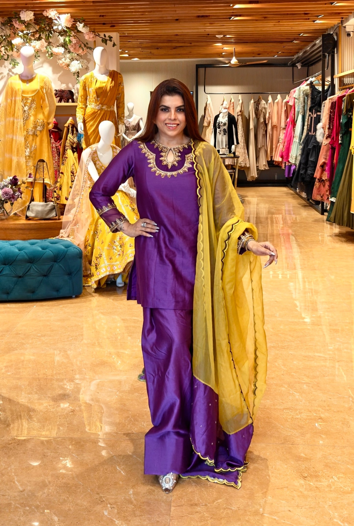Kora Silk Farshi Salwar Suit - PURPLE