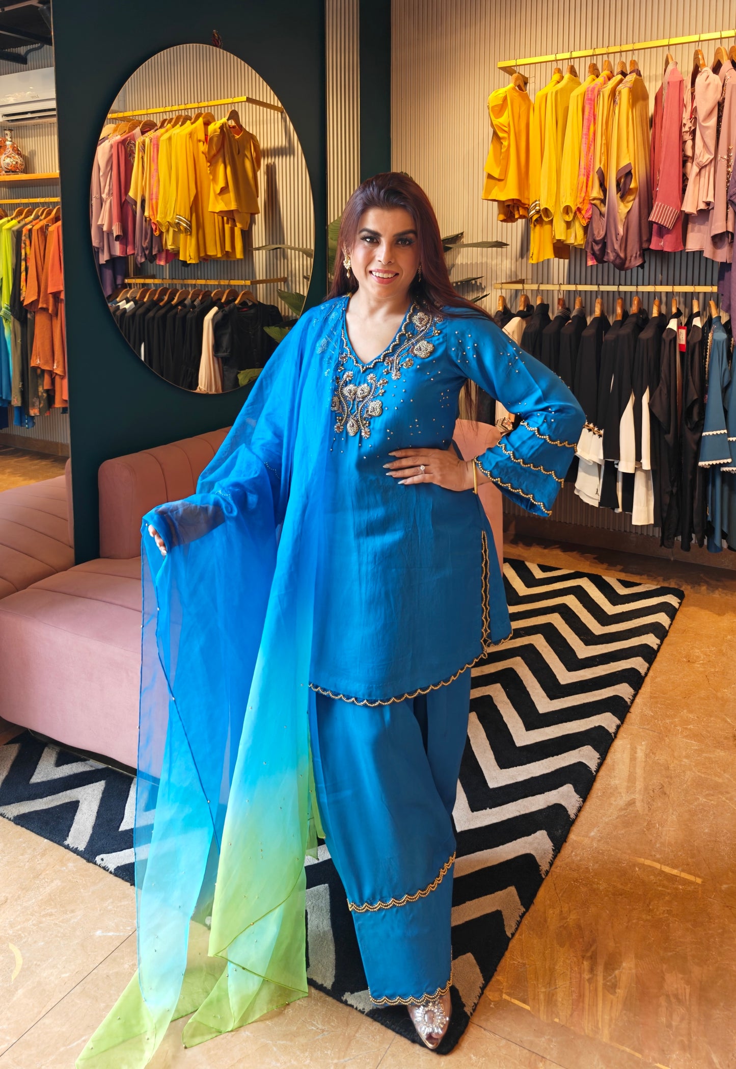 Silk Farshi Suit With Ombre Dupatta - FEROZI