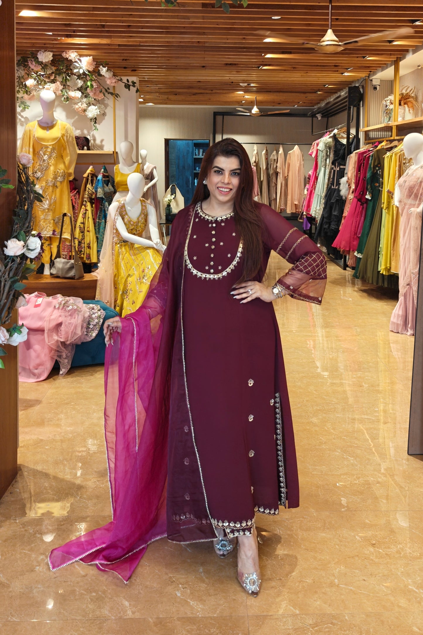 Georgette Suit With Gota Patti Embroidery - WINE