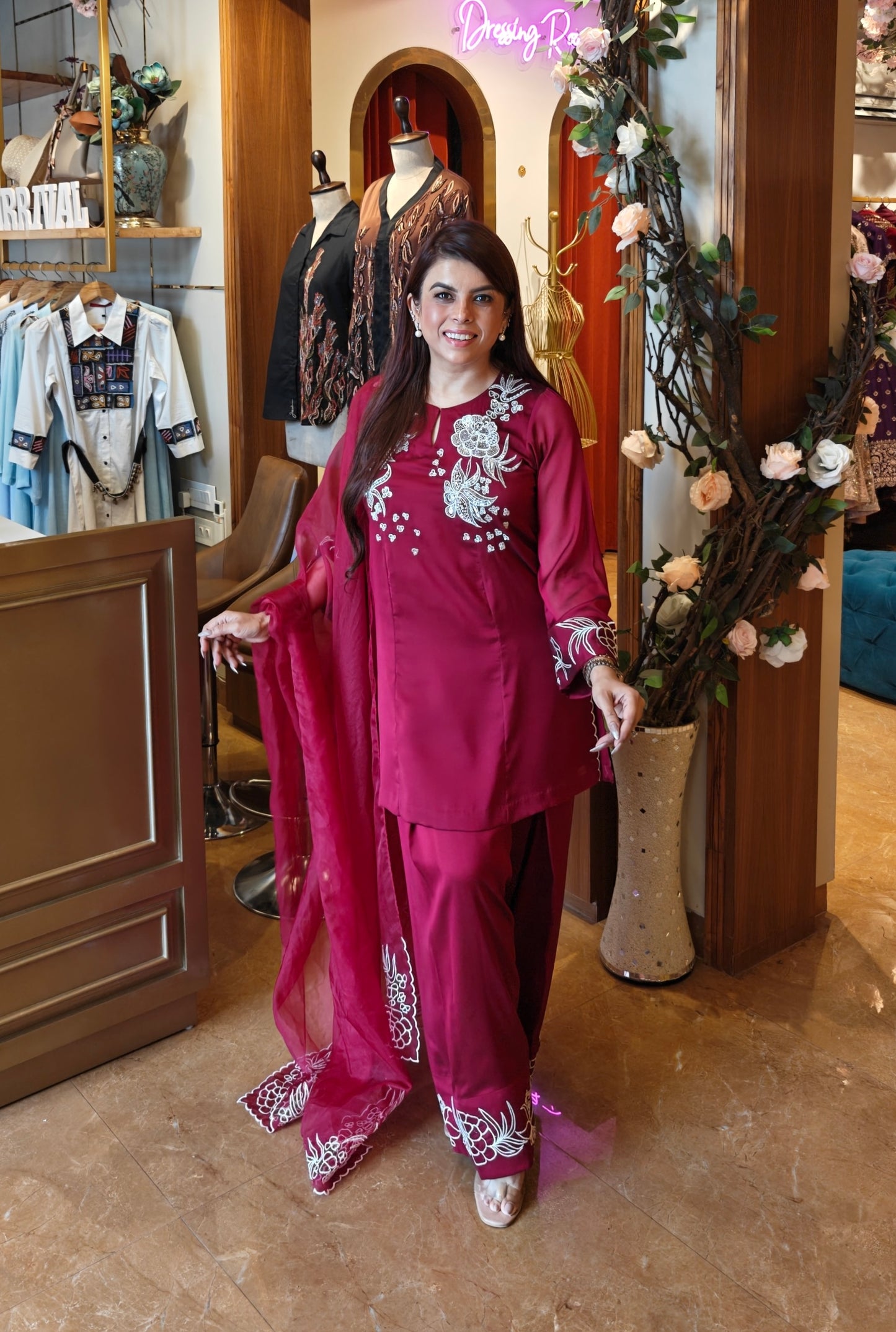 Farshi Suit With Floral Embroidery - RUBY