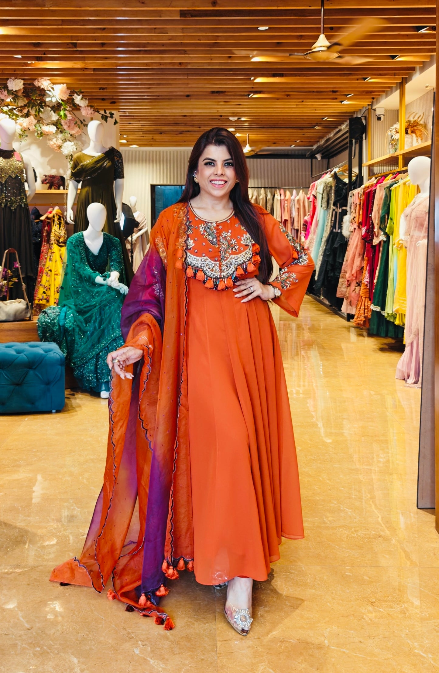 Tasseled Georgette Anarkali - RUST