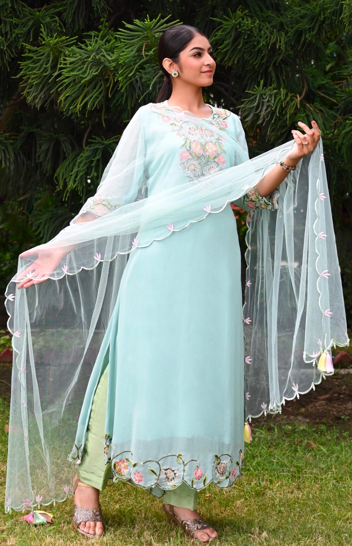 Georgette Suit With Scalloped Embroidery