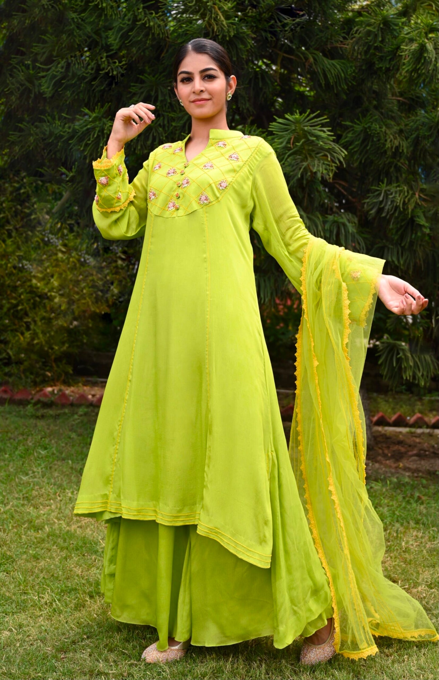 Chiffon Suit With Bullion Embroidery