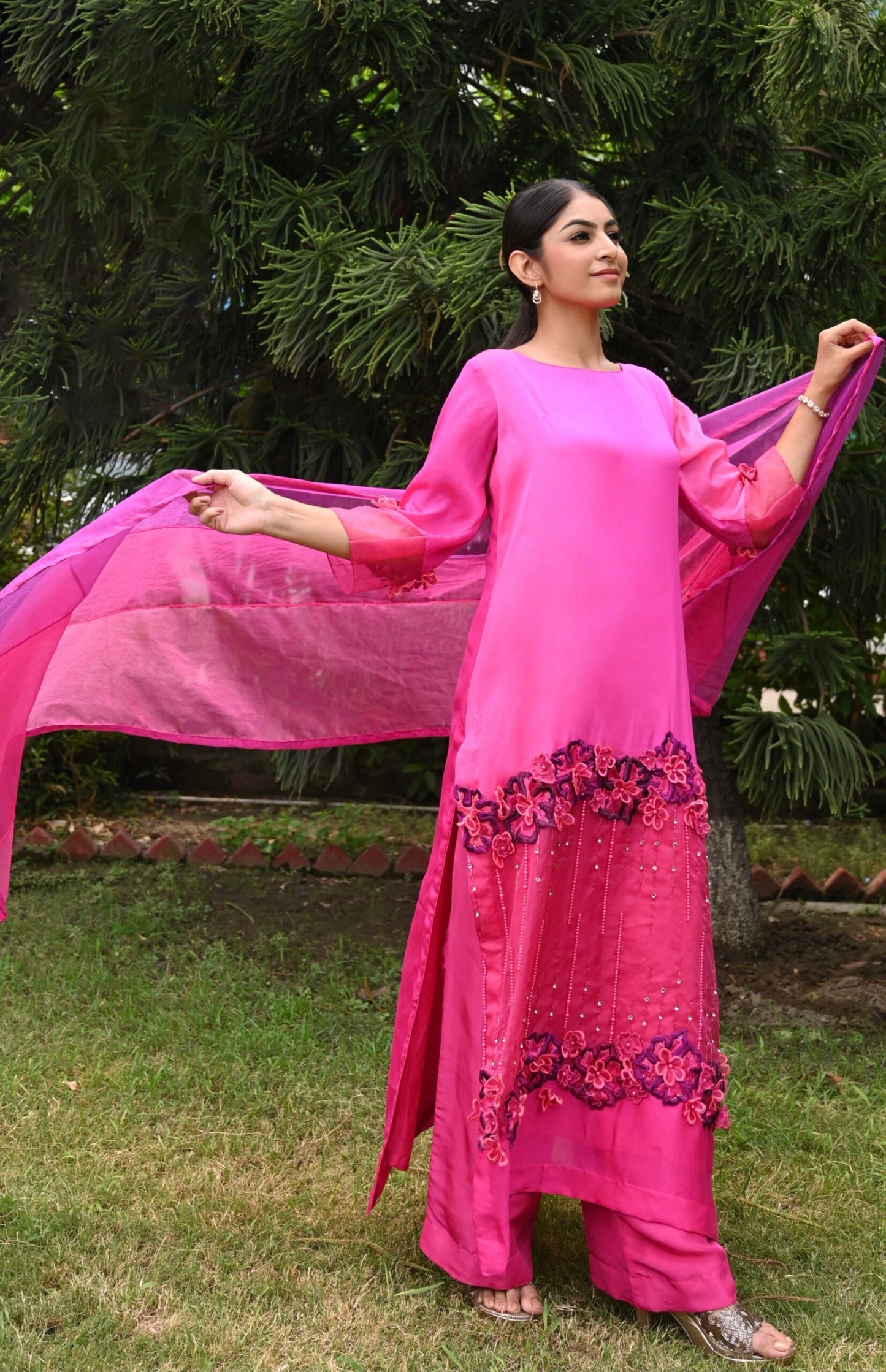 Chiffon Suit With 3D Embroidery