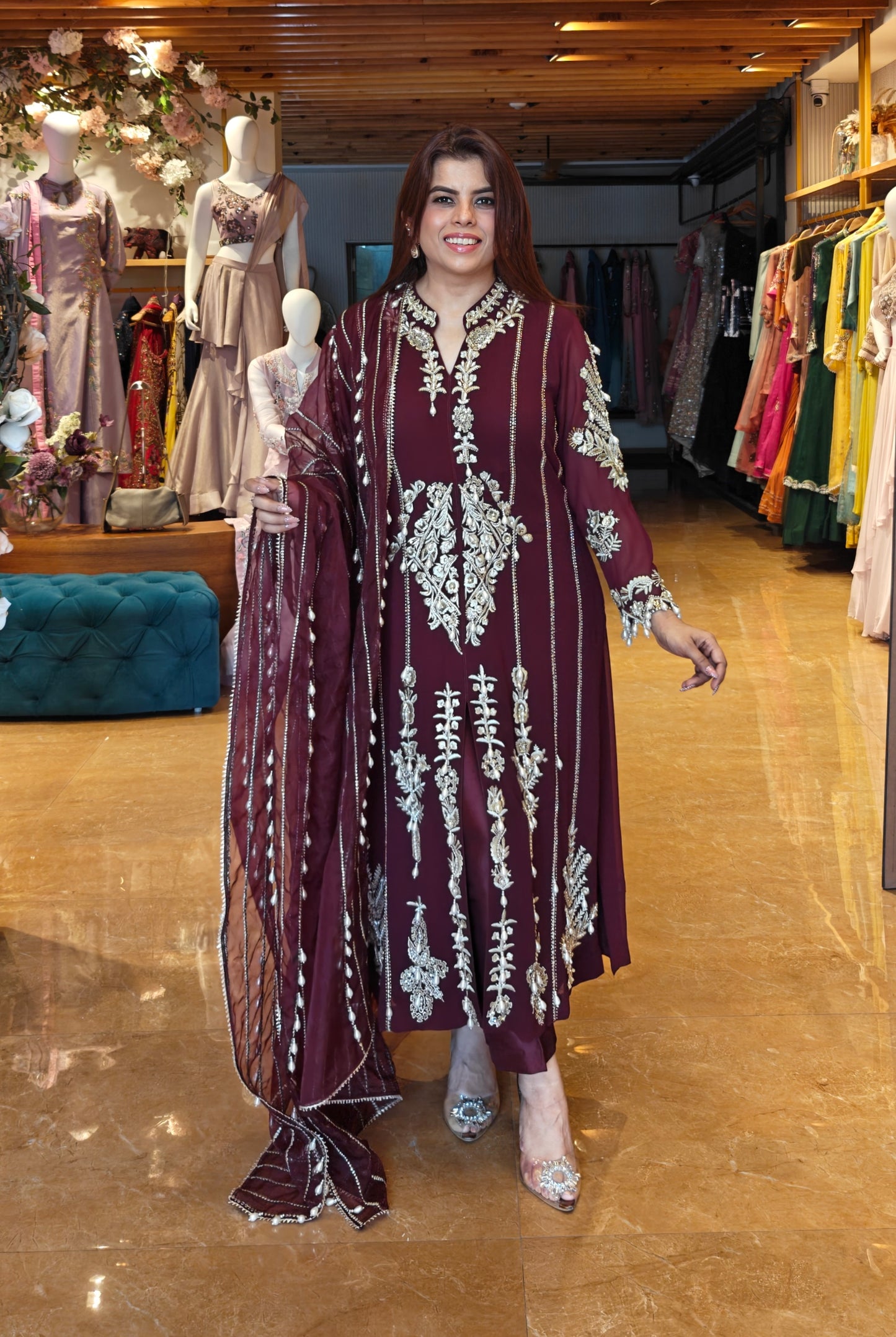 Georgette Suit With Tilla Embroidery - WINE