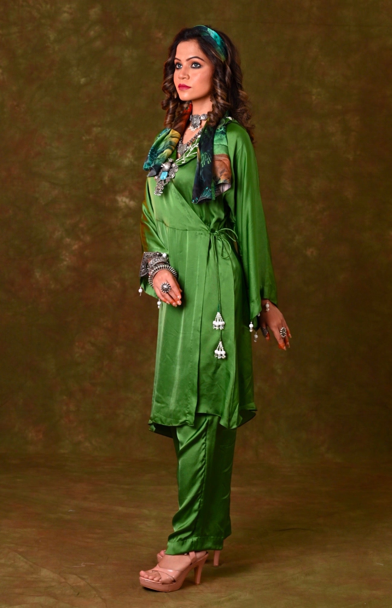 Angrakha Satin Kurta Set