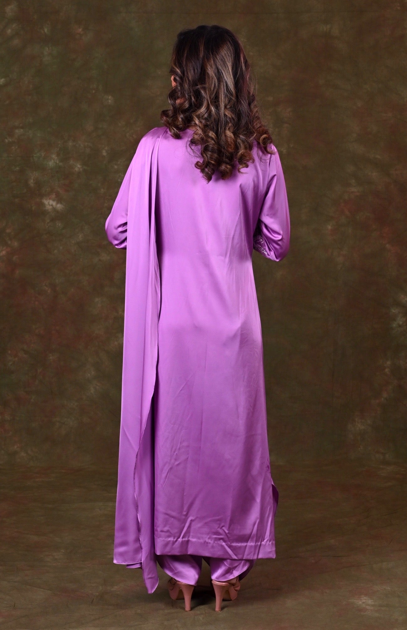 Satin Draped Kurta With Tulip Pants