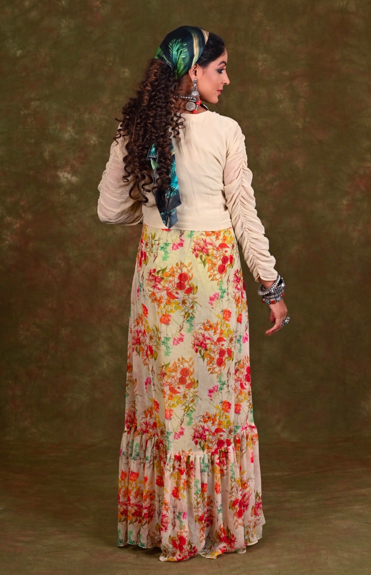 Printed Georgette Maxi Dress With Pants