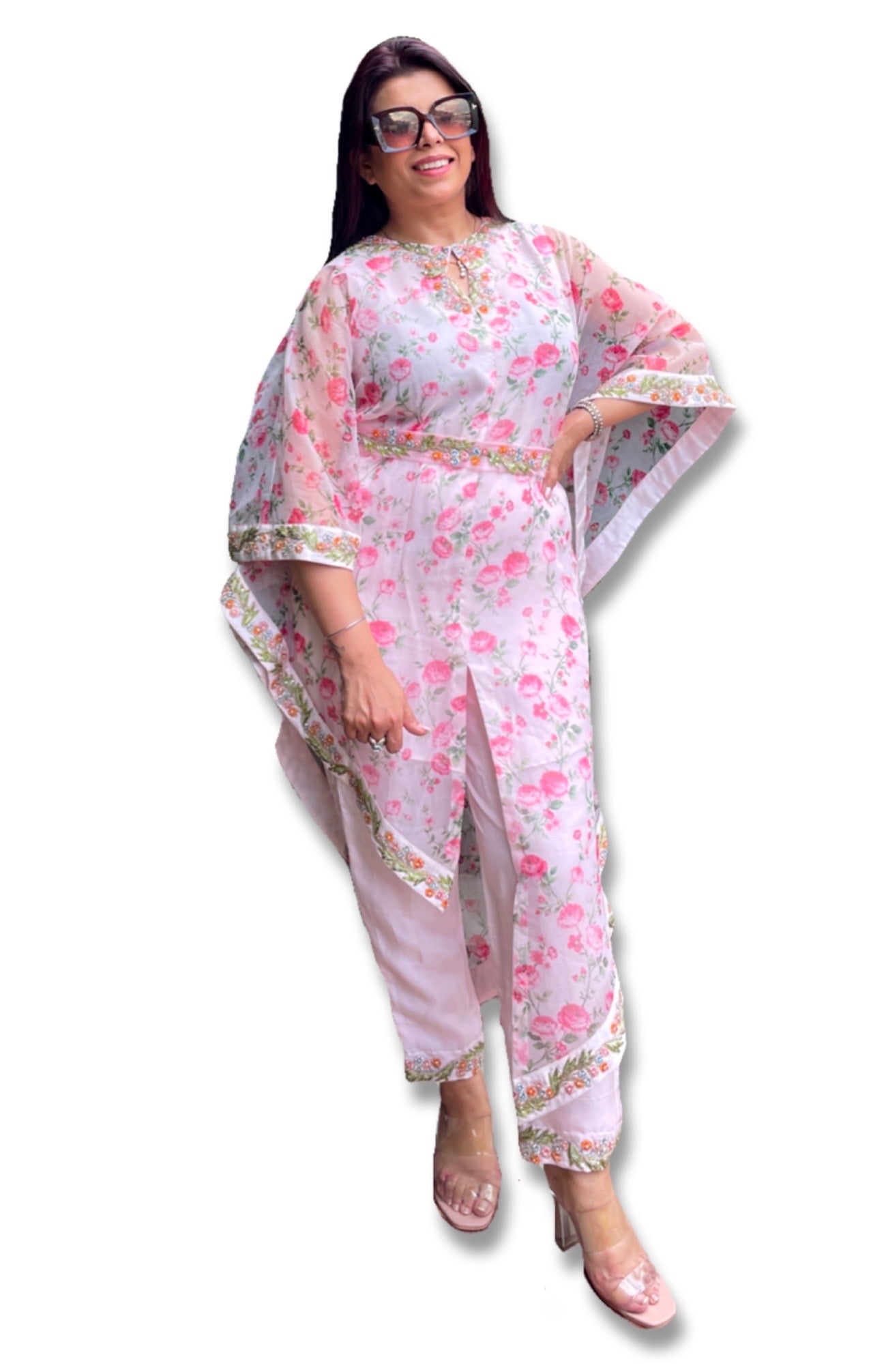 Printed Organza Kaftan Set