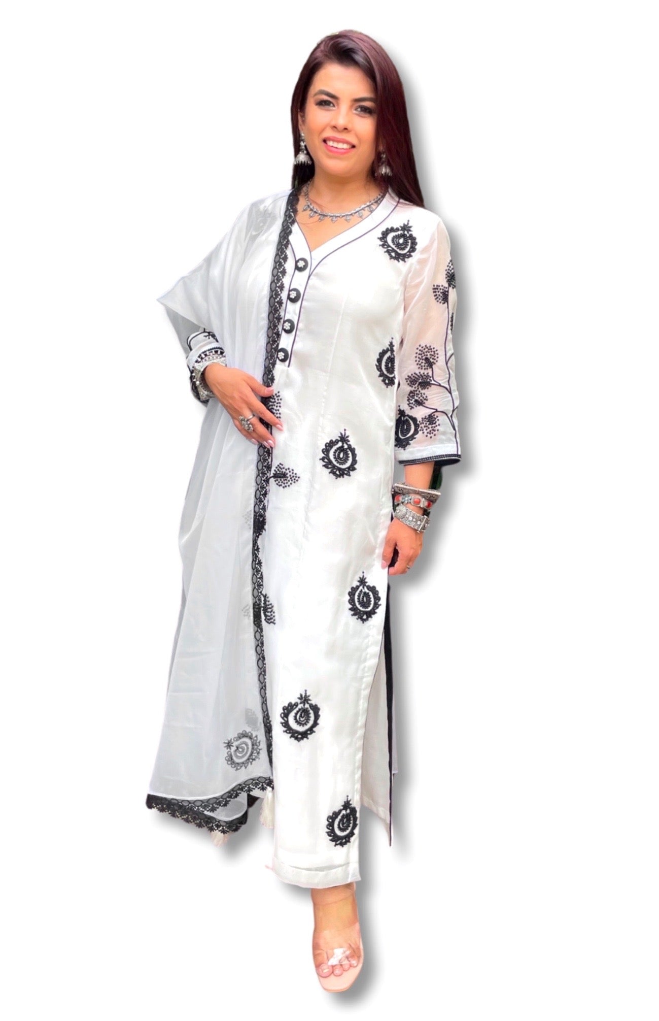 Organza Suit With Black Beads Embroidery