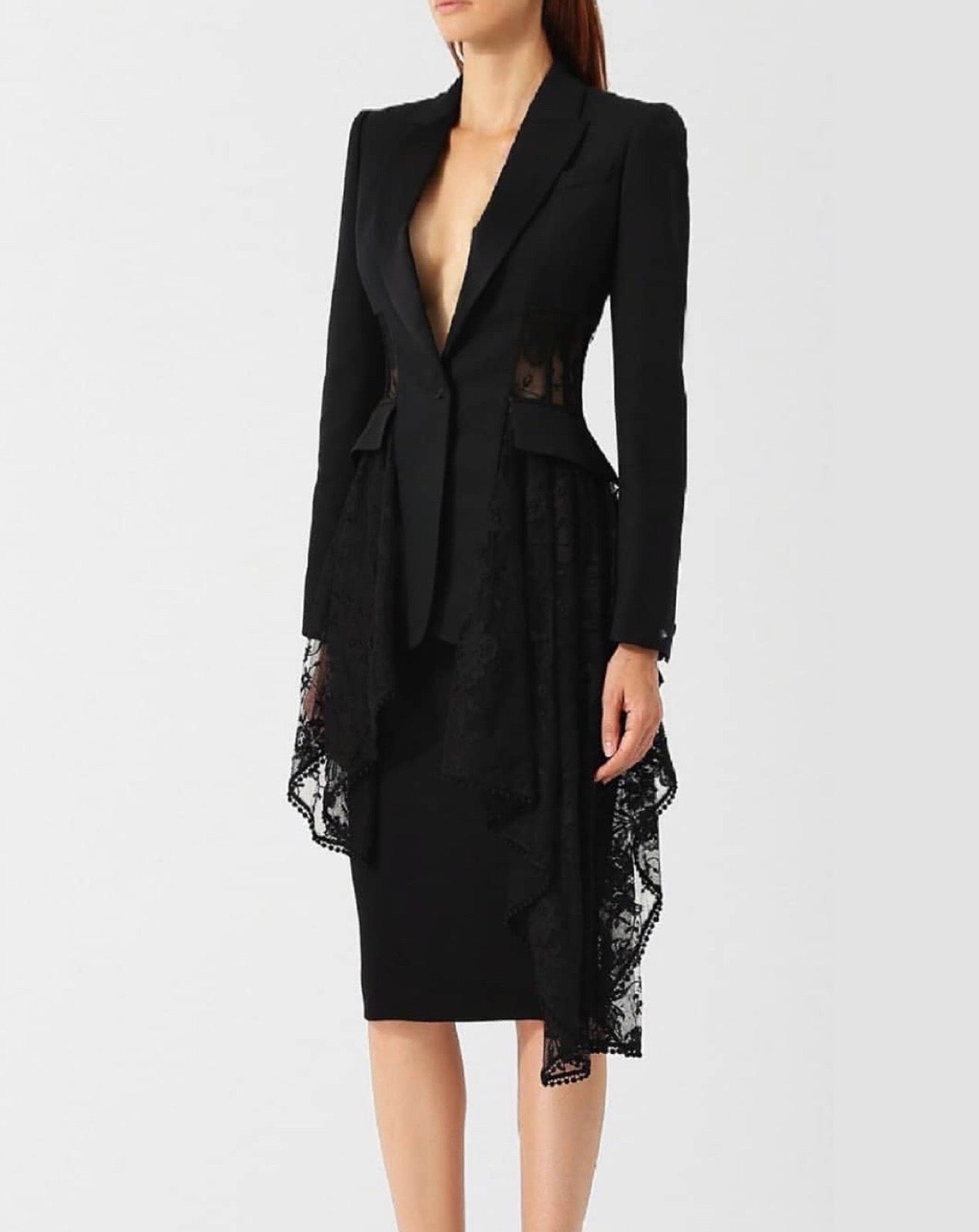 Black Chantilly Asymmetric Blazer