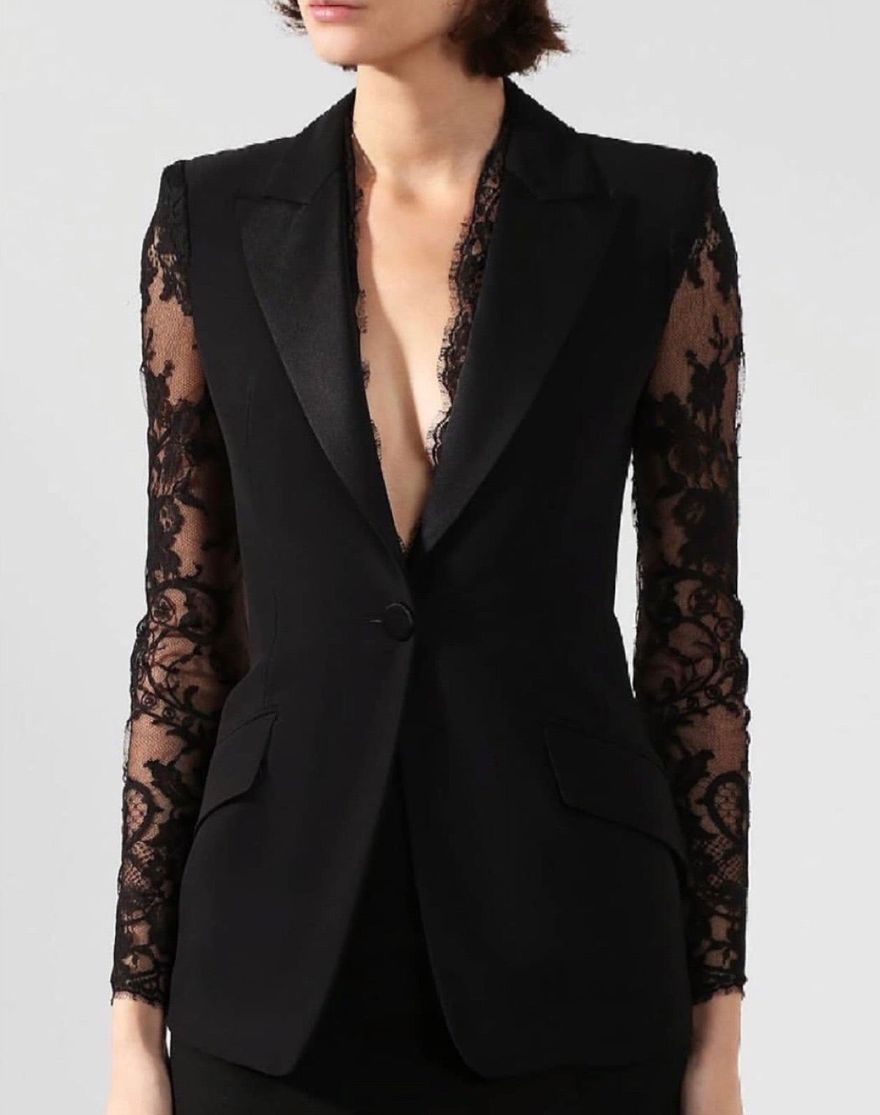 Black Chantilly Sleeves Blazer