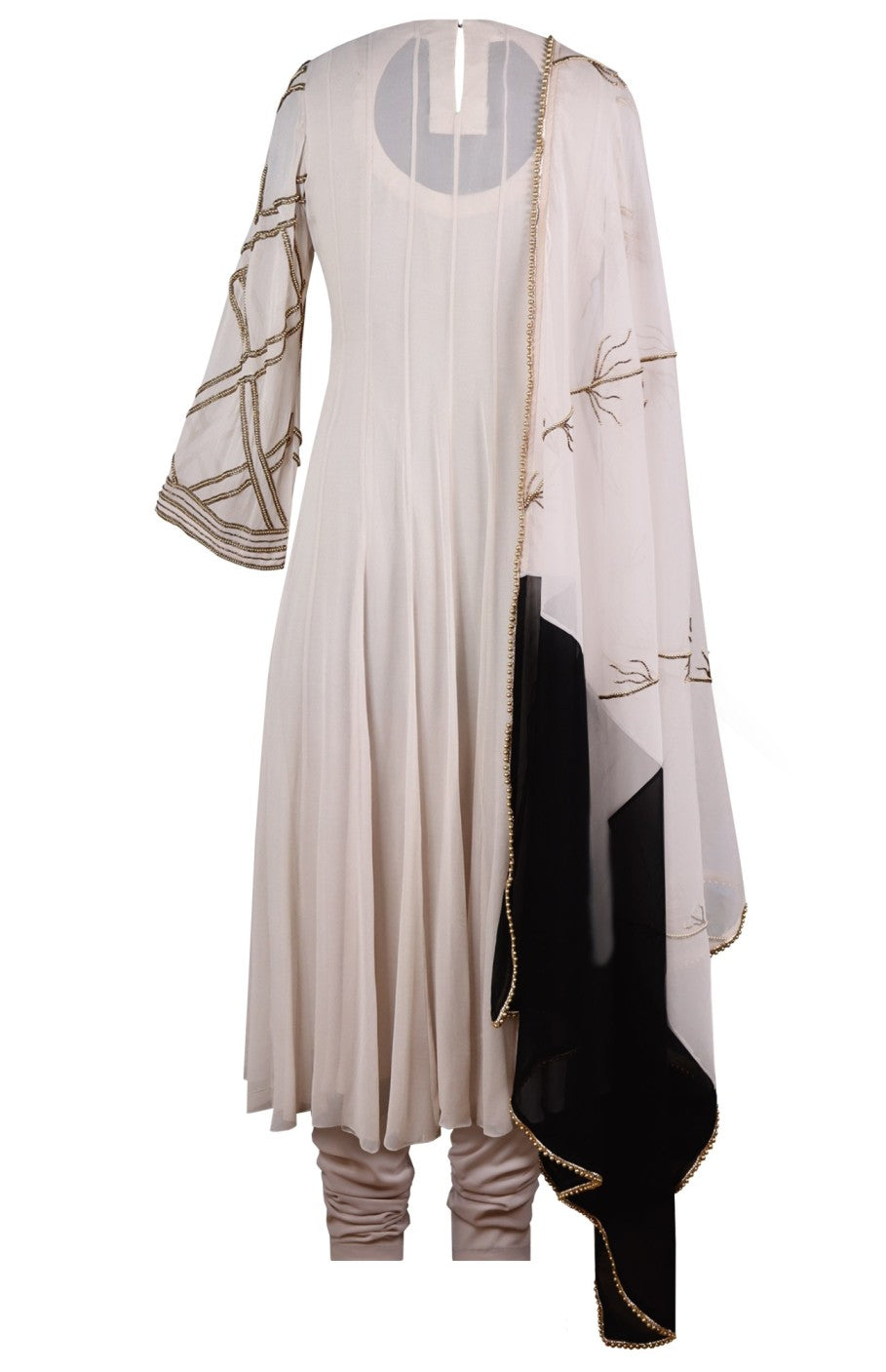 Georgette Anarkali With Pearl Embroidery - IVORY GREY