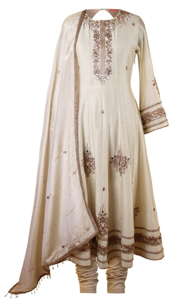 Kora Silk Anarkali With Mirror Work
