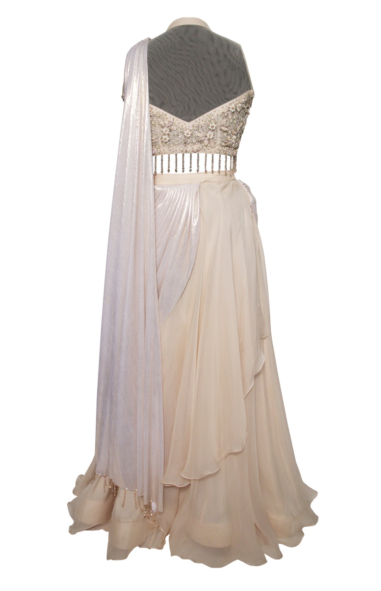 Ivory Metallic Draped Saree