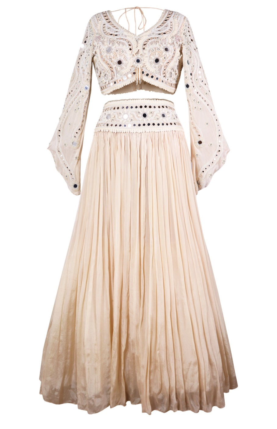 Mirror Work Crop With Skirt - IVORY